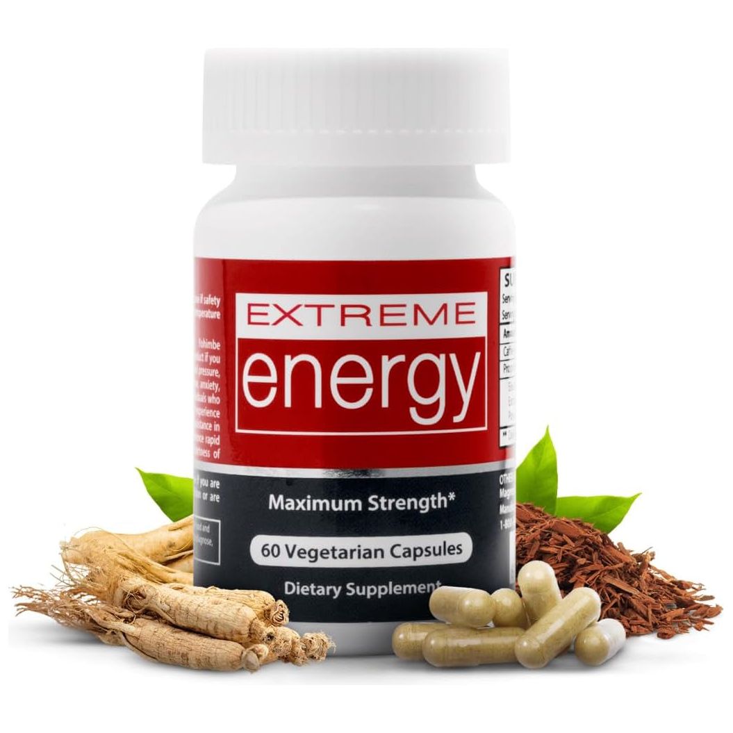 Extreme Energy Pills - Maximum Strength All-Natural Energy Supplements for Fatigue, Focus, Motivation (60 Ct)