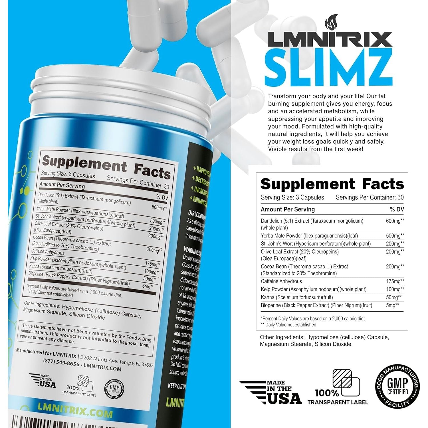 SLIMZ Fat Burner & Mood Enhancer - Weight Loss Supplement 90 Capsules