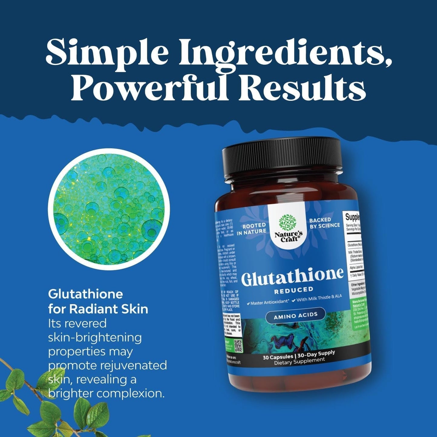Reduced Glutathione Supplement with Milk Thistle for Liver Support Skin Complexion and Immune Support (30 Servings/500Mg)