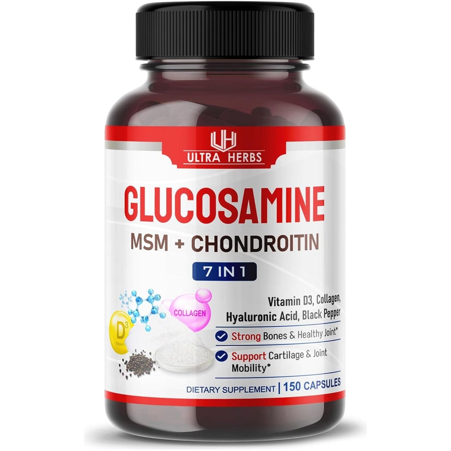 Glucosamine Chondroitin MSM - Joint Mobility Support Supplement Enhanced with Collagen, Hyaluronic Acid, Vitamin D3 | 150 Capsules