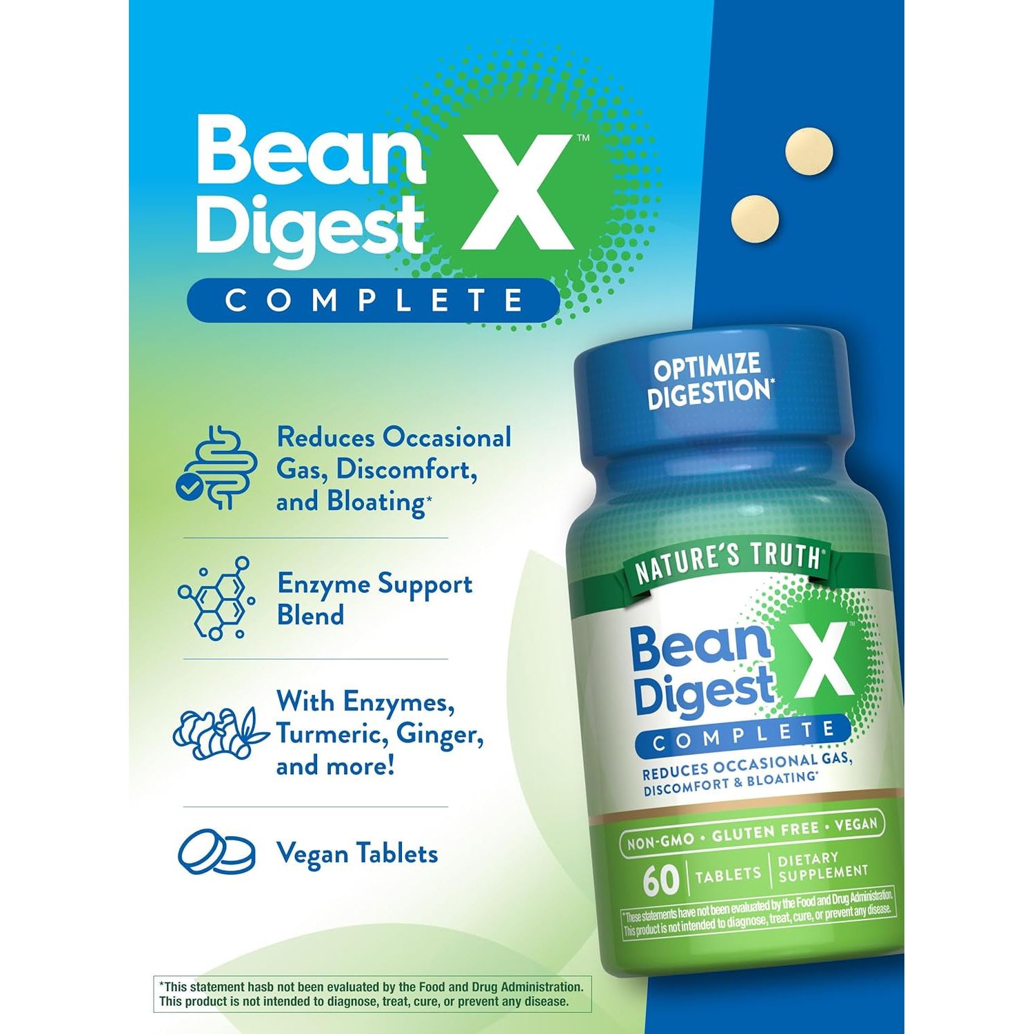 Nature'S Truth Bean Digest Enzyme Pills | 60 Tablets | Vegan, Non-Gmo & Gluten Free Supplement