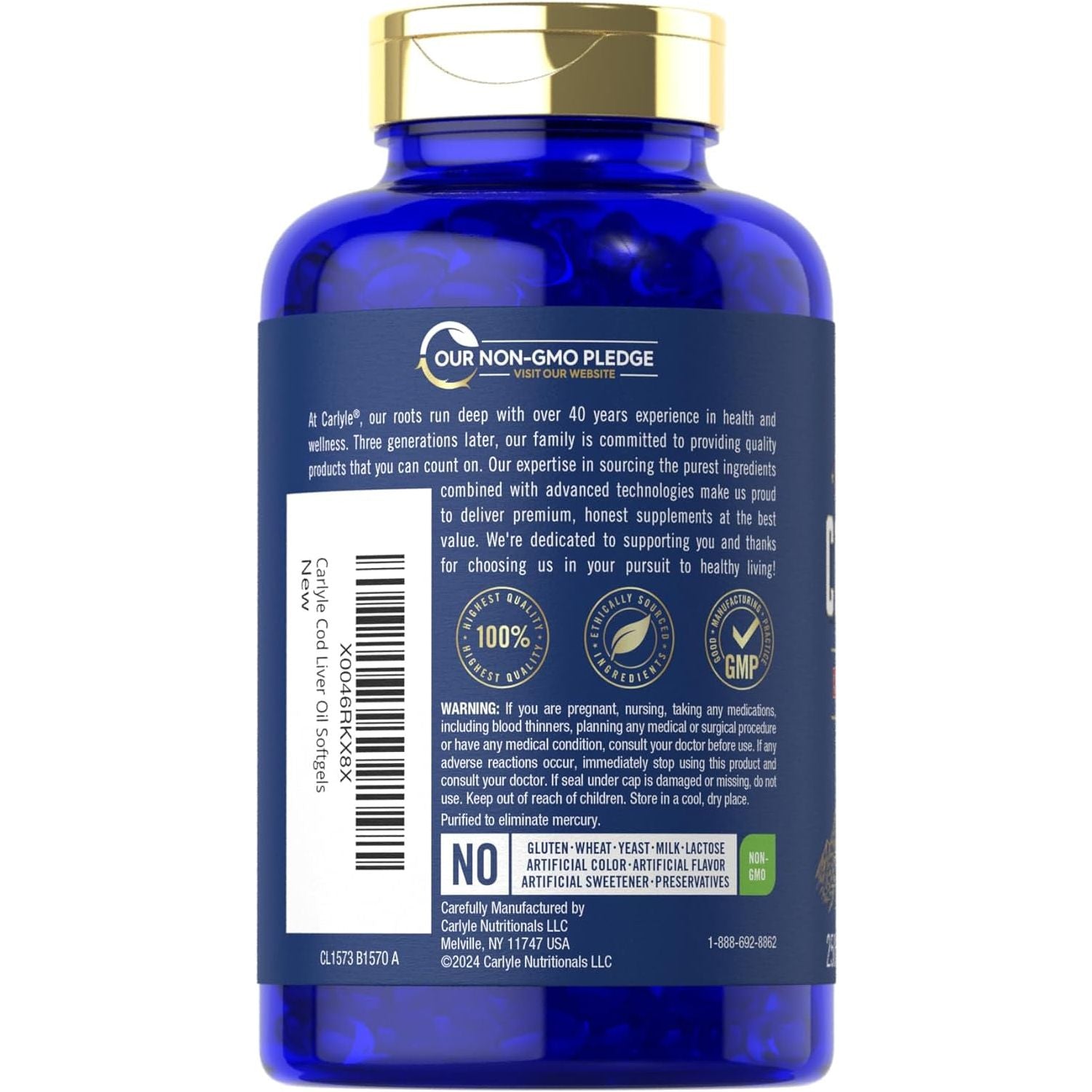 Carlyle Cod Liver Oil Softgels | 1245Mg | 250 Count | Norwegian | Non GMO, Gluten Free