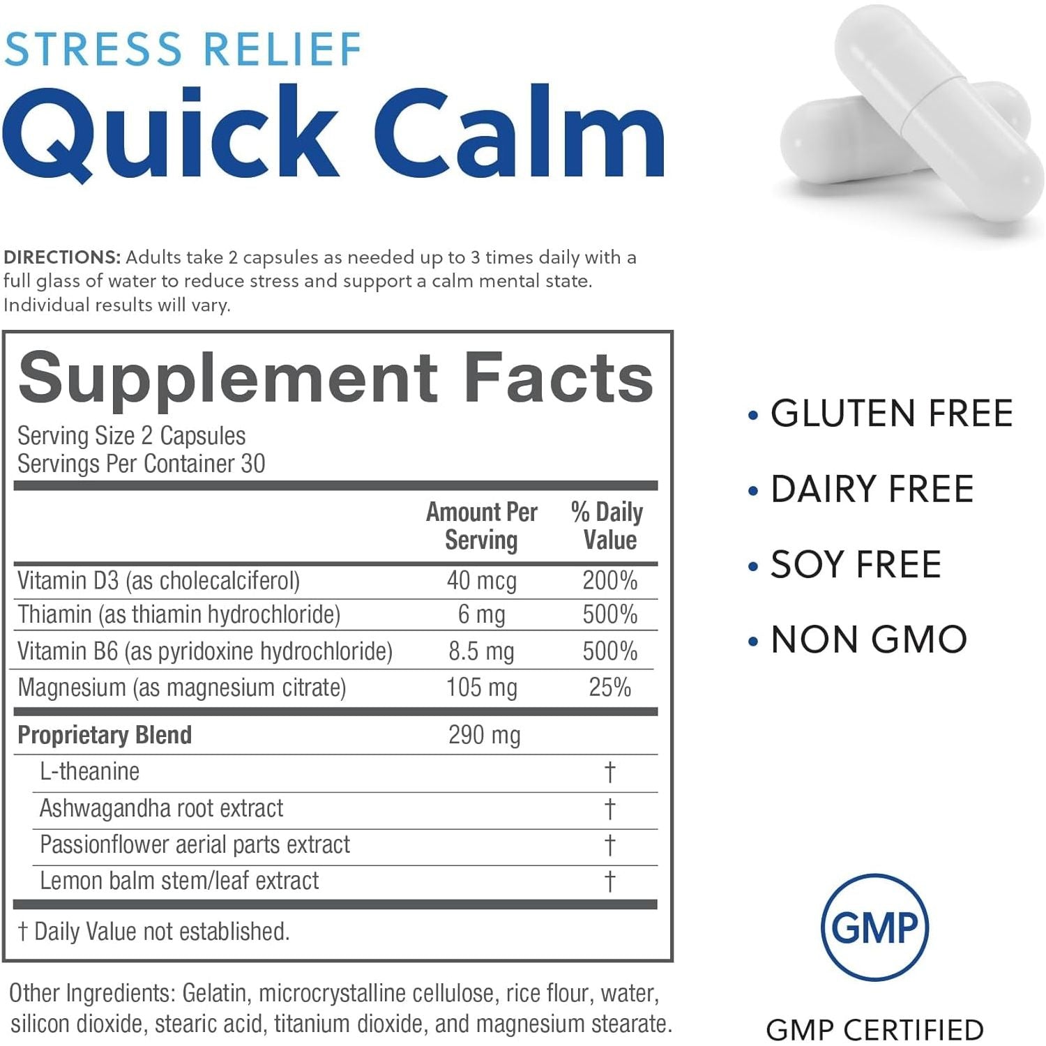 Quick Calm Mood Support Supplement with Ashwagandha, L-Theanine, and Passionflower for Rapid Stress Relief and Relaxation – 60 Capsules