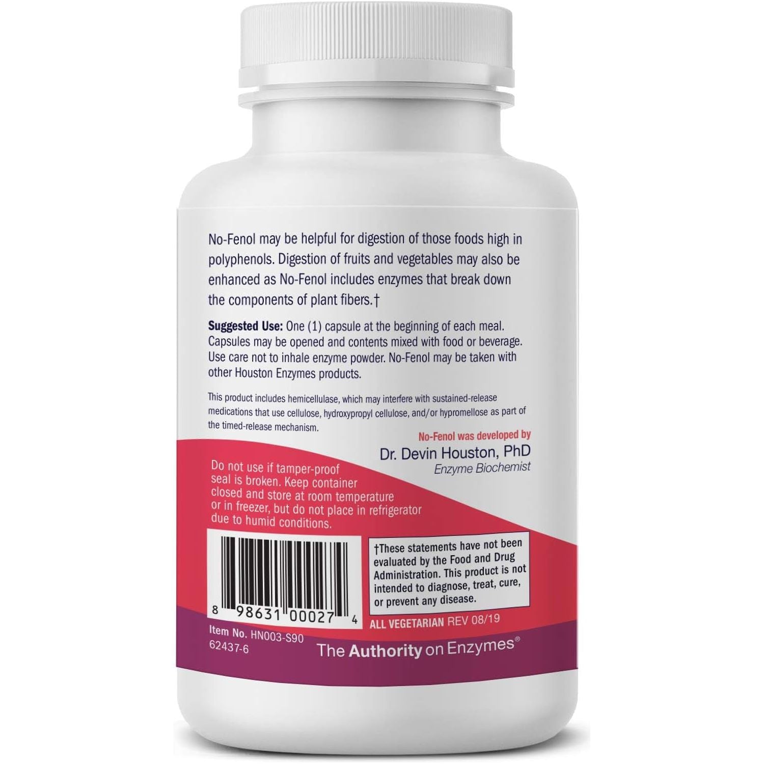 – No-Fenol Enzyme for Polyphenolic Foods  – Enhances Breakdown of Fruits & Vegetable Fiber 90 Capsules