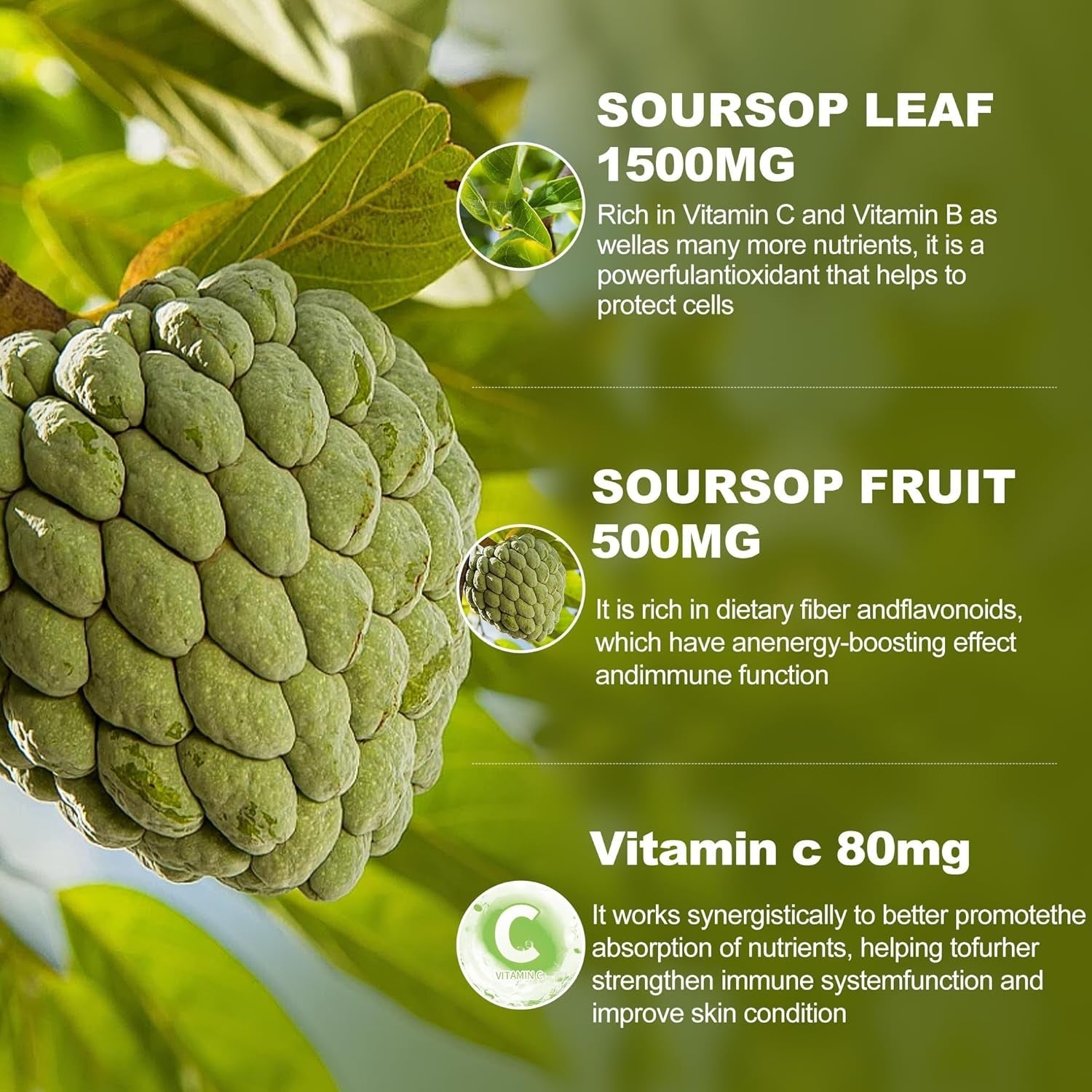 Soursop Graviola Liquid Drops 2000Mg - Immune Boost, Cell Support & Regeneration 2 Fl Oz