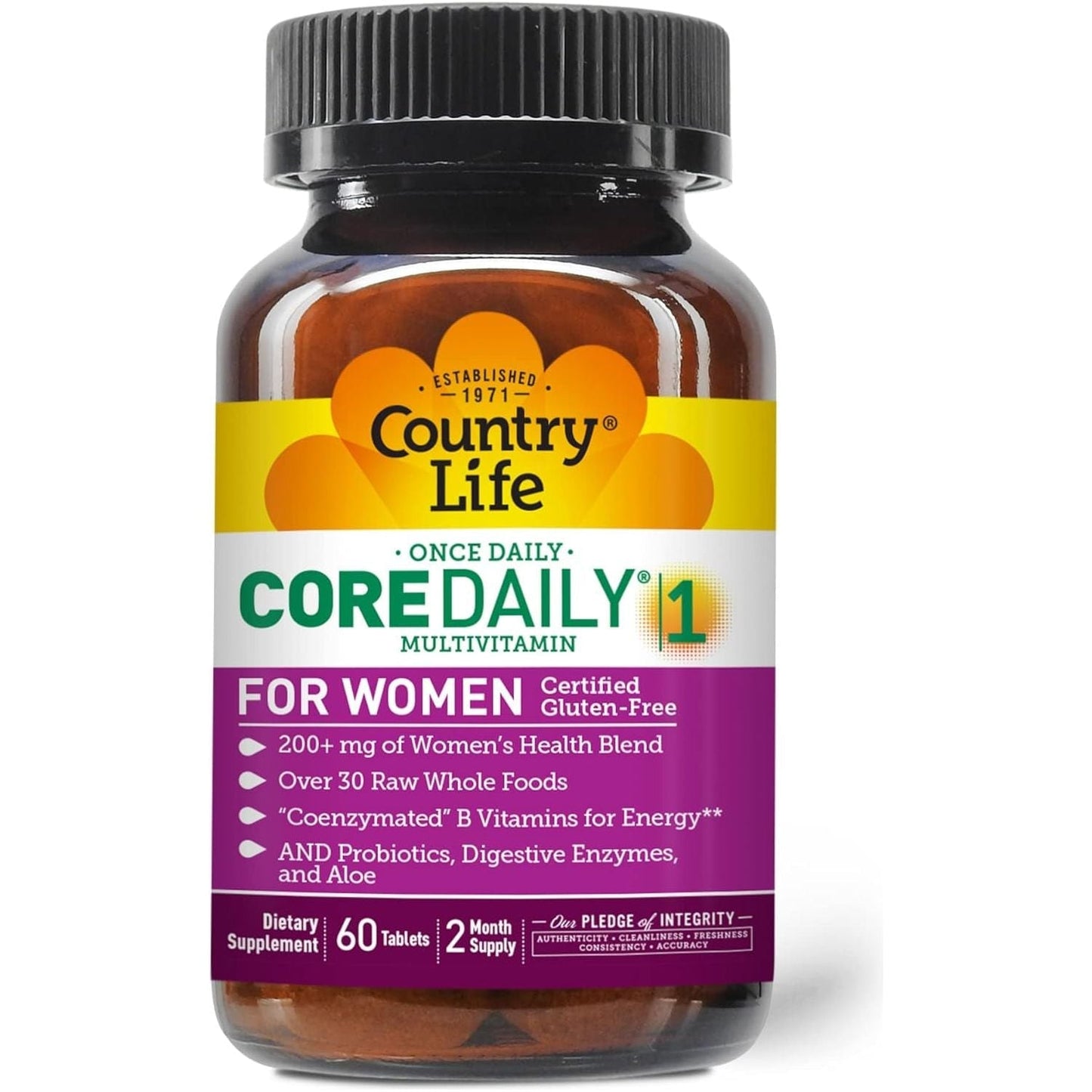 Country Life Women’S Core 1 Daily Multivitamin with Iron, Cranberry, Probiotics, and Digestive Enzymes, 60 Tablets