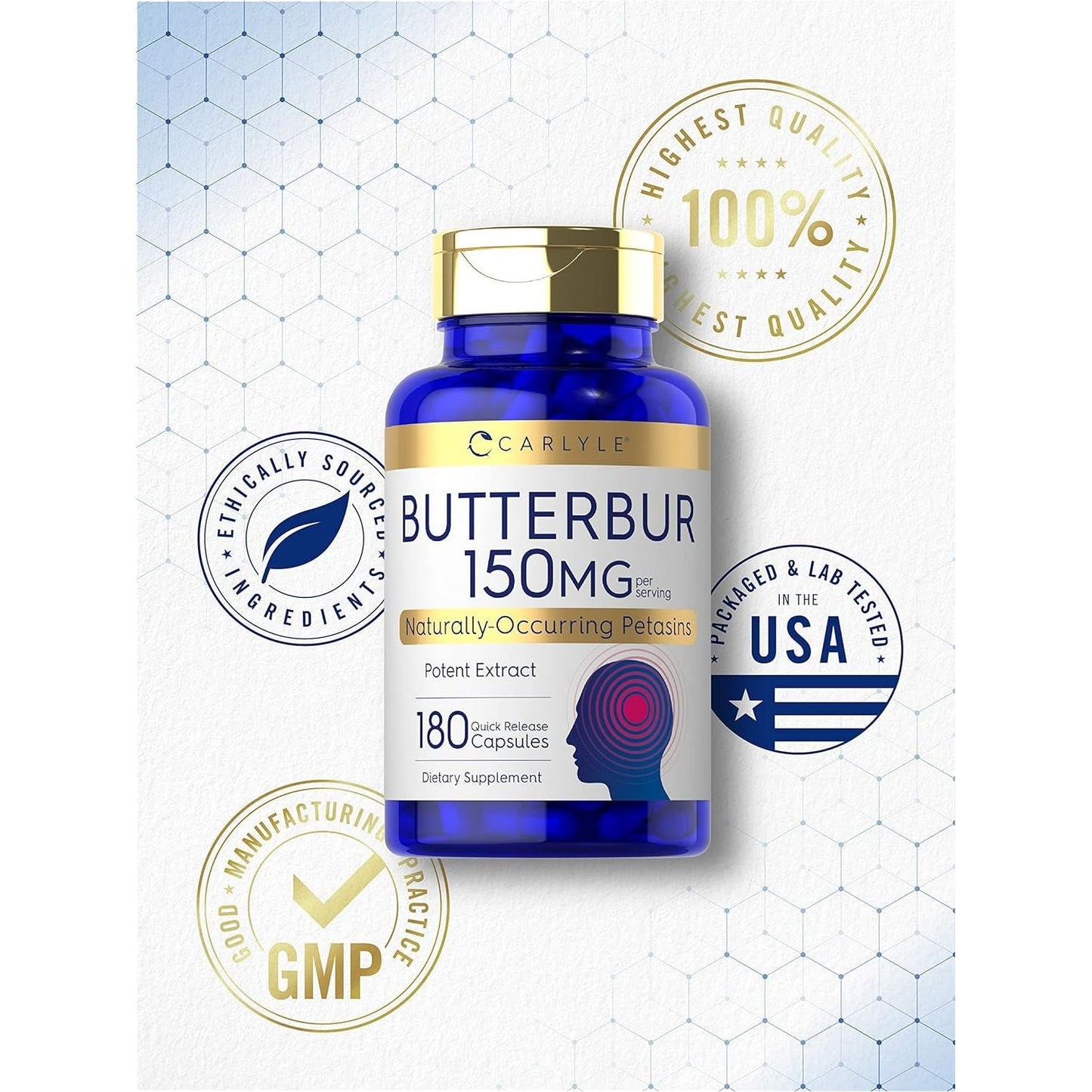 Carlyle Butterbur 150 Mg | Potent Extract | Neurological Support Supplement 180 Capsules