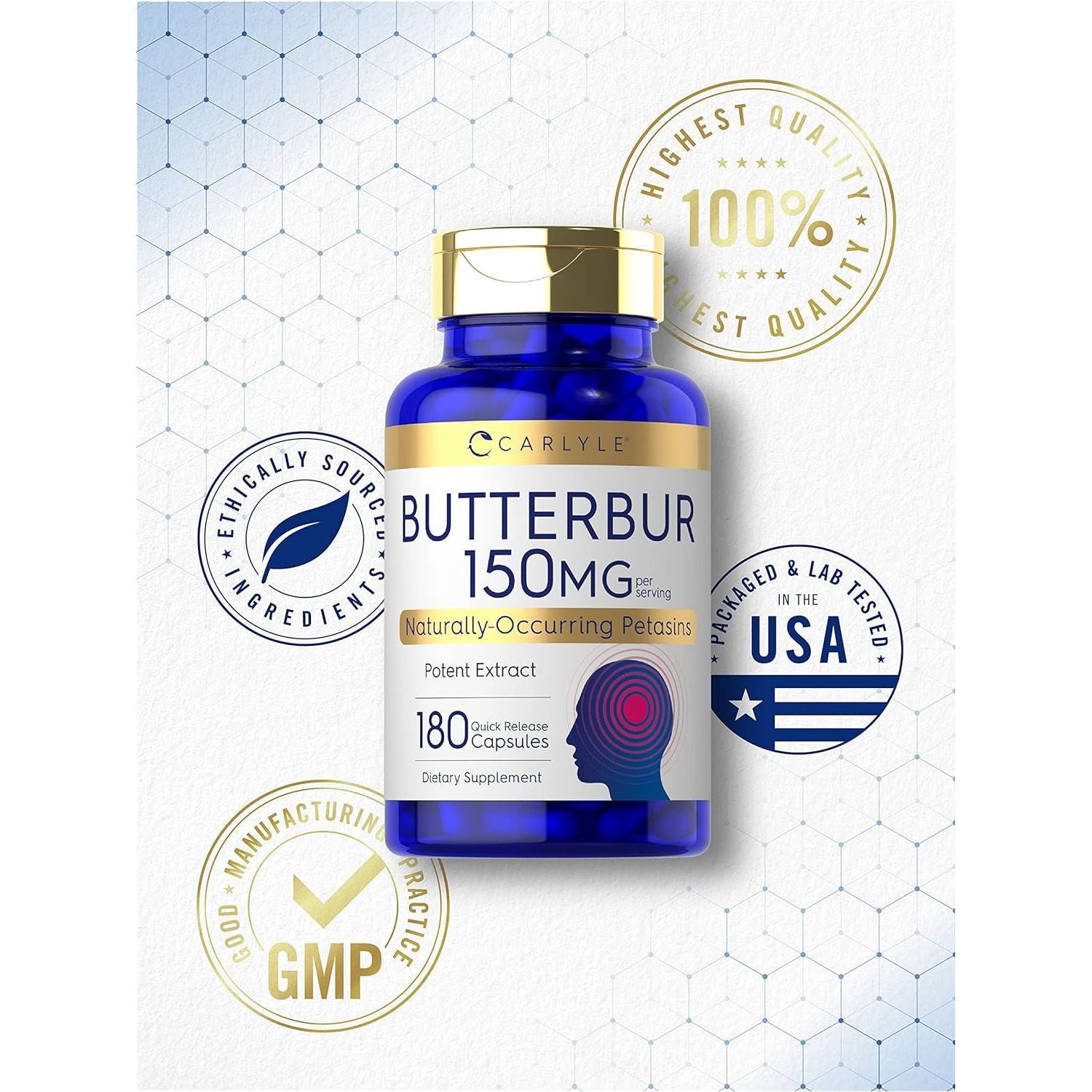 Carlyle Butterbur 150 Mg | Potent Extract | Neurological Support Supplement 180 Capsules