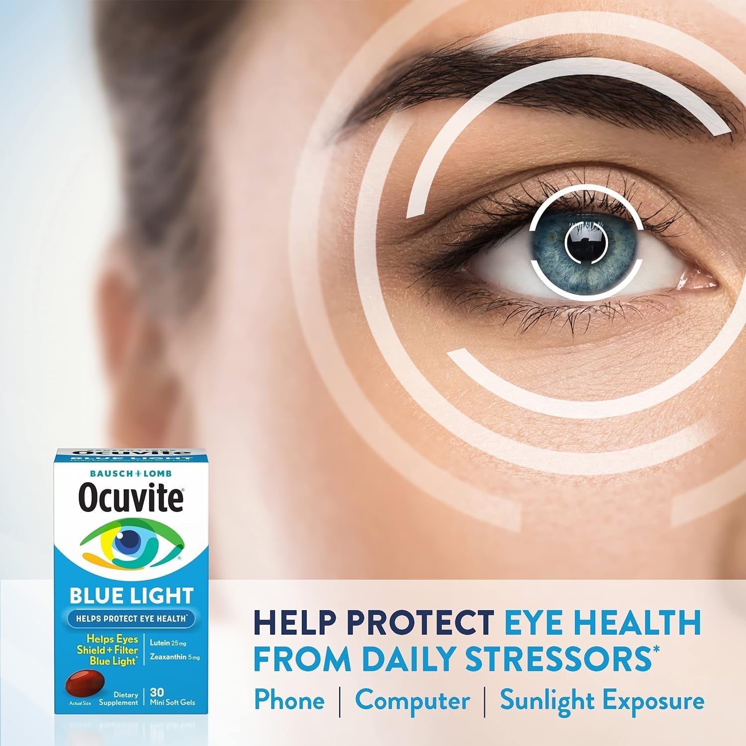 Ocuvite Blue Light Lutein 25Mg Lutein & Zeaxanthin Supplement, by Bausch + Lomb, 30 Softgels