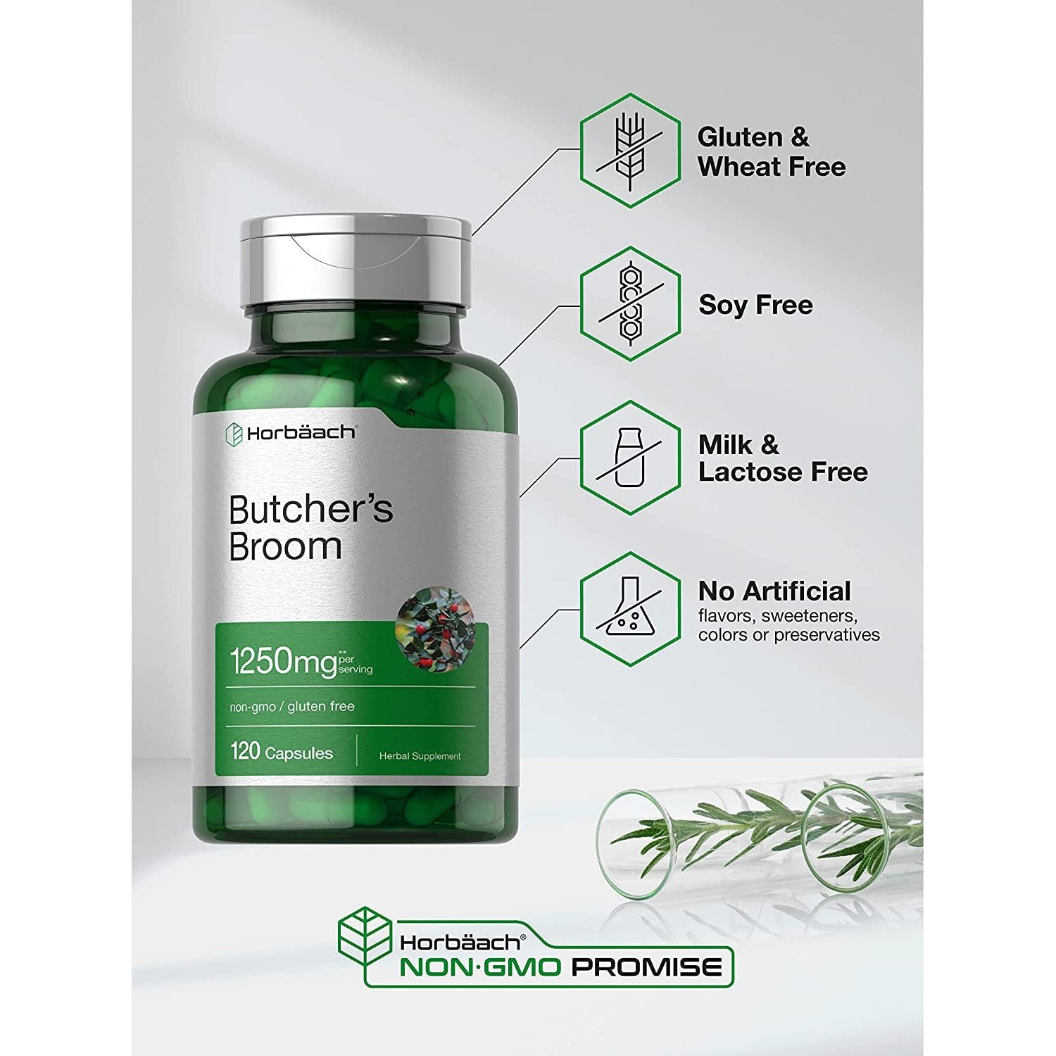 Horbaach Butchers Broom Capsules 1250Mg | 120 Count