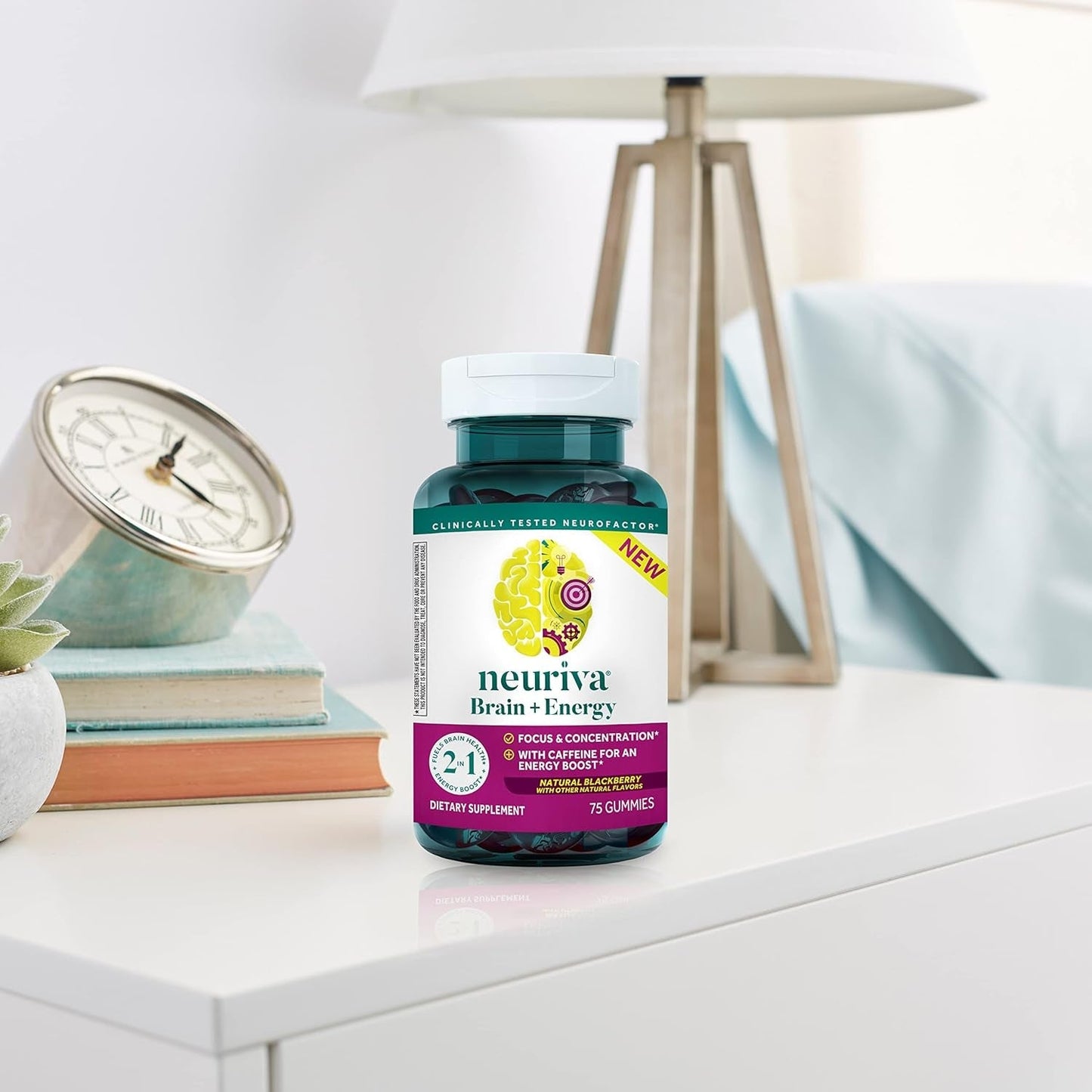 NEURIVA Brain + Energy Gummies, Nootropic Brain Supplements for Focus and Concentration 75 Count