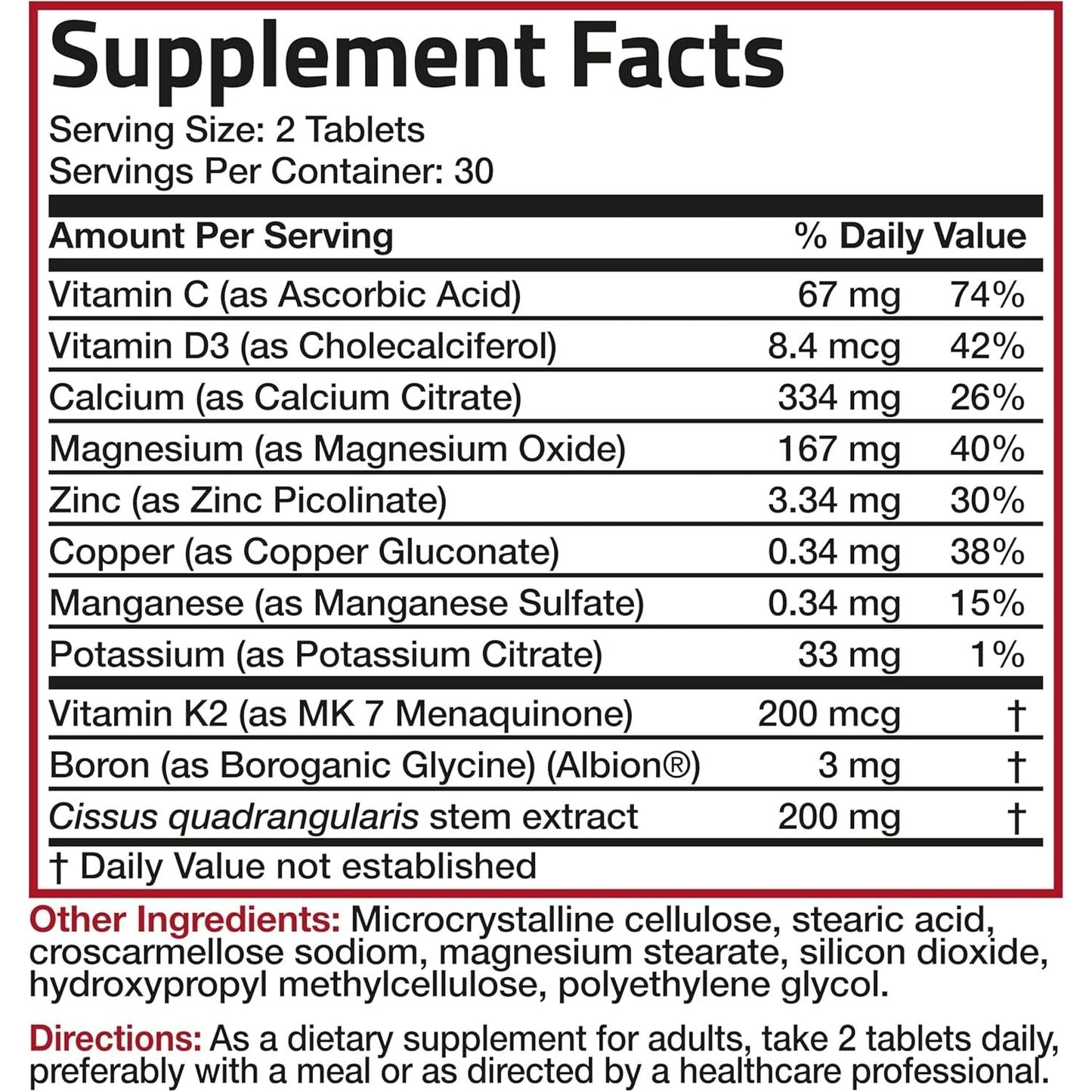 Bronson Bone Health & Strength Complex* High Potency Formula 200 MCG of Vitamin K2 as MK7, plus Calcium, 60 Tablets