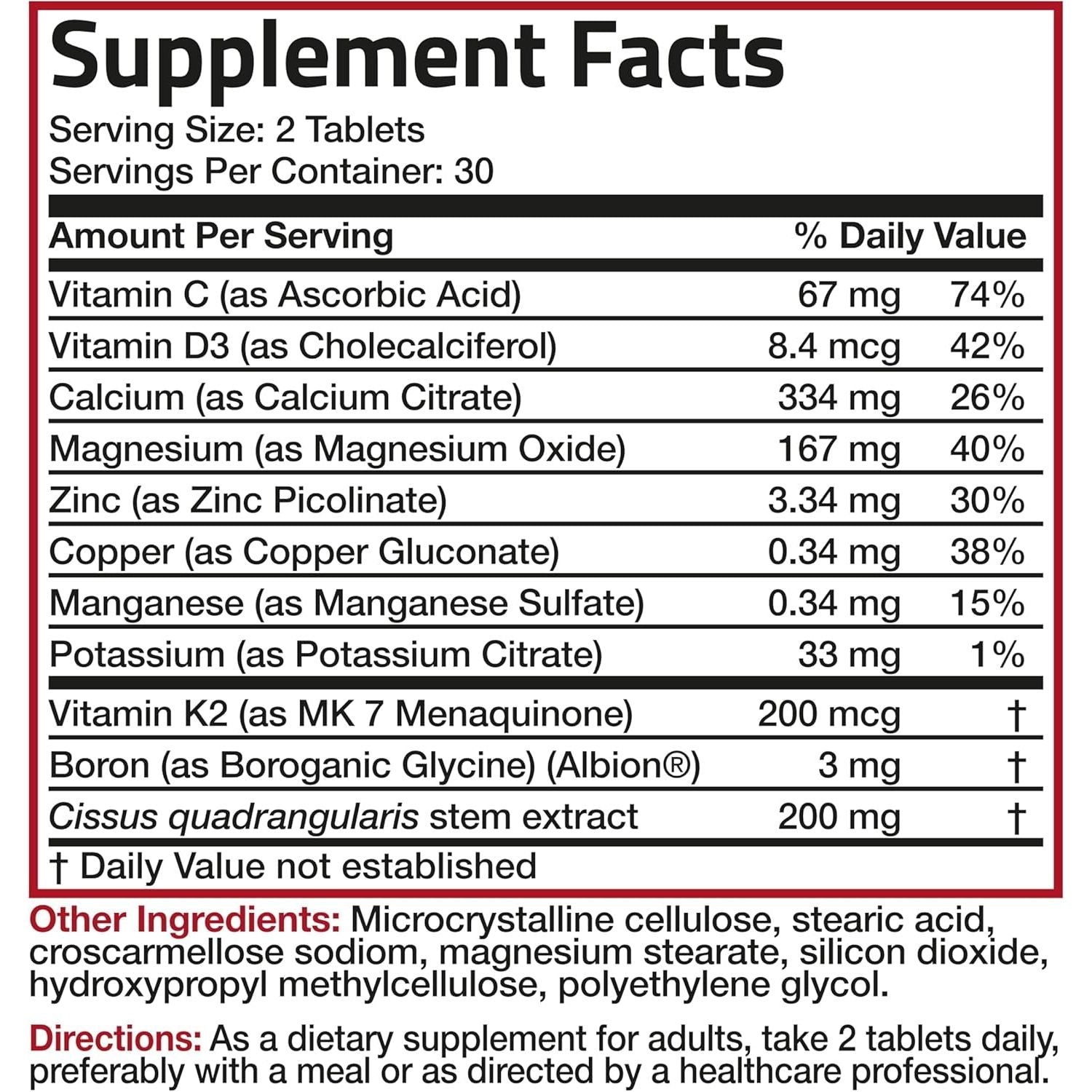 Bronson Bone Health & Strength Complex* High Potency Formula 200 MCG of Vitamin K2 as MK7, plus Calcium, 60 Tablets