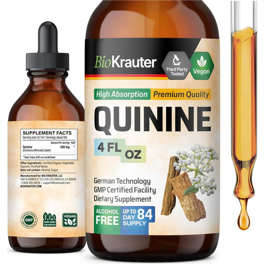 BIO KRAUTER Quinine for Leg Cramps Tincture - Cinchona Bark Extract - 4 Fl.Oz.