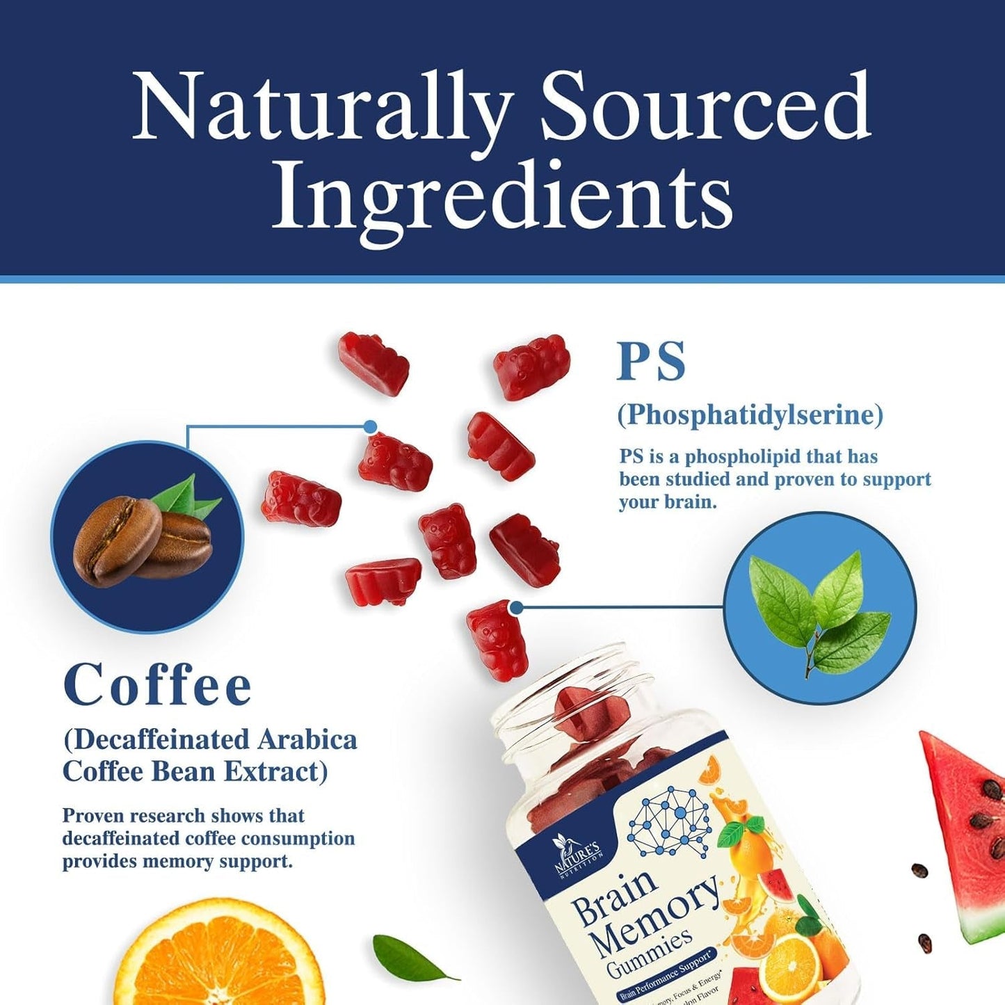 Brain Supplement Gummy for Memory, Focus & Concentration Support Gummies plus Nootropics - 60 Gummies