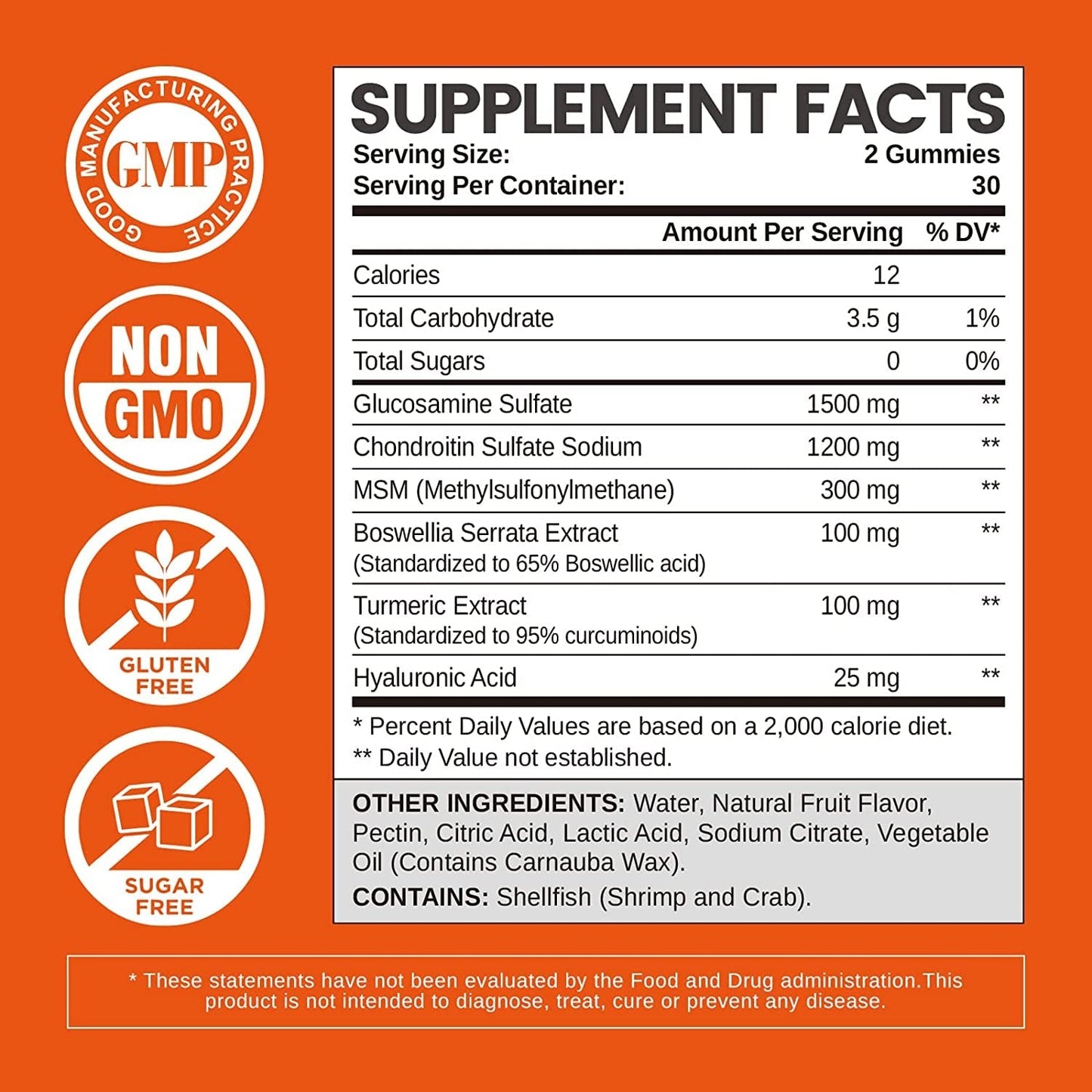 Glucosamine Chondroitin Gummies Sugar Free, Joint Support Gummies Supplements, 1500Mg Glucosamine Chewables with MSM Turmeric, 120 Count