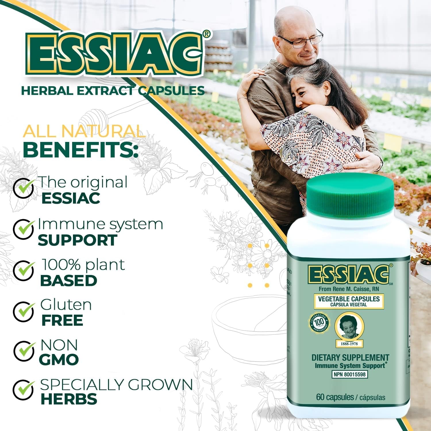 ESSIAC Tea All-Natural Herbal Extract Capsules - Powerful Antioxidant Blend to Help Promote Overall Health & Well-Being 60 Capsules