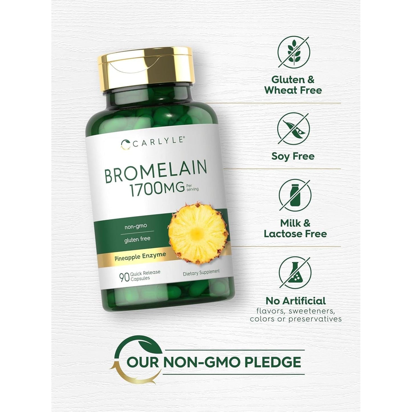 Carlyle Bromelain 1700 Mg | 90 Capsules | Pineapple Enzyme Supplement 