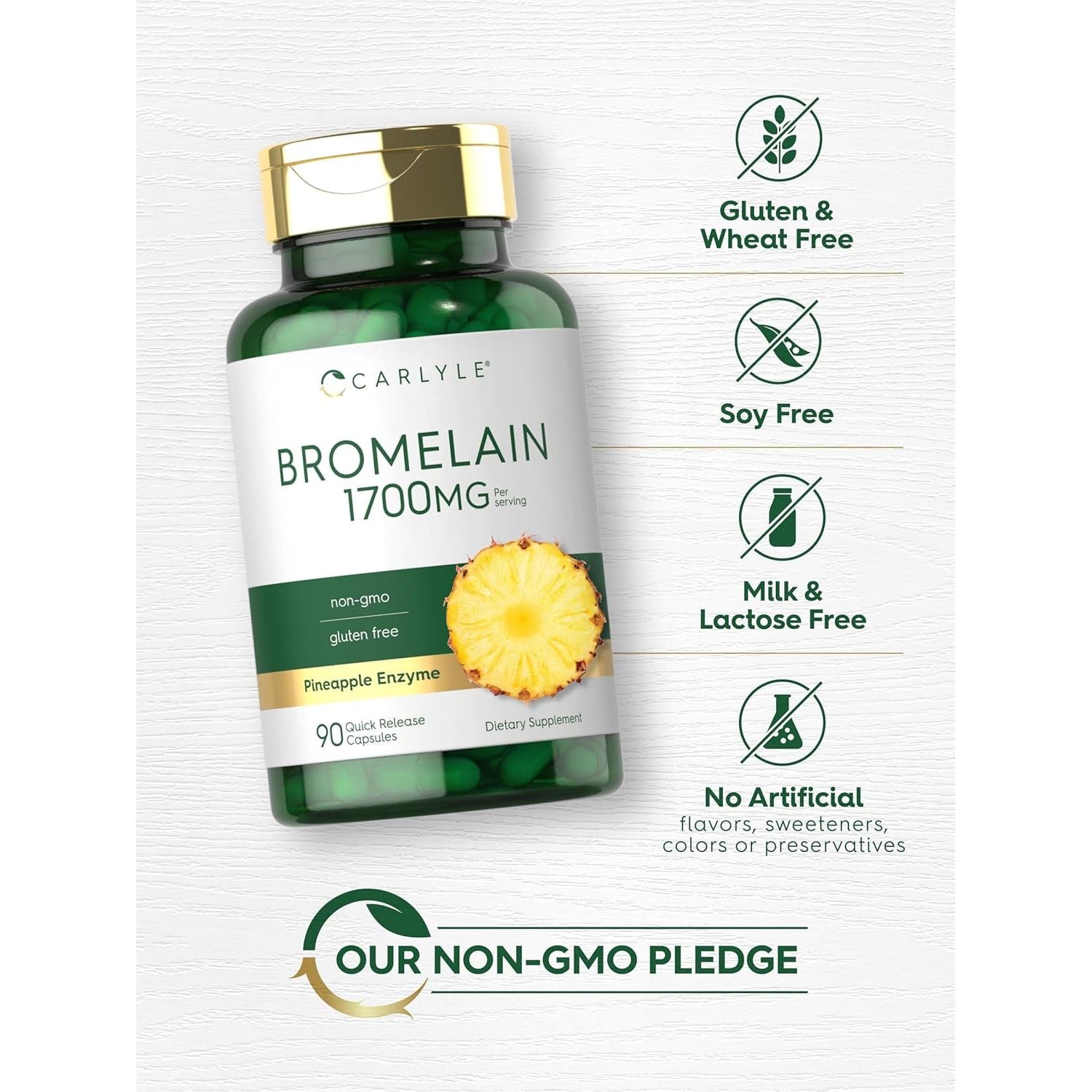 Carlyle Bromelain 1700 Mg | 90 Capsules | Pineapple Enzyme Supplement 