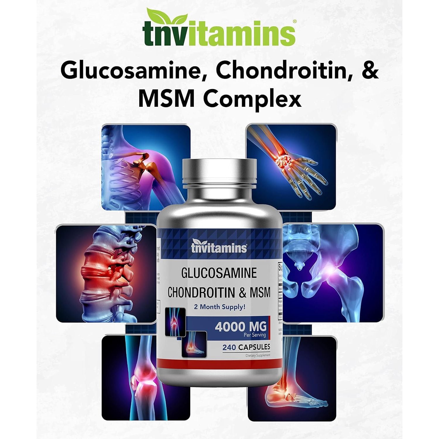 Glucosamine, Chondroitin, & MSM  | Joint Support Supplement Complex* (4000 MG - 240 Capsules) 