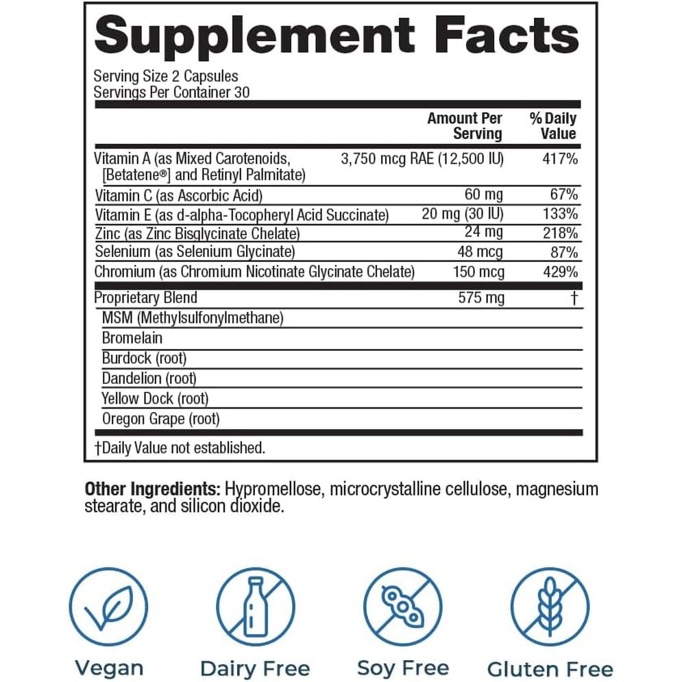 Vitamedica Clear Skin Vitamin Formula | Noncystic Acne Supplement for Skin Clearing 60 Count