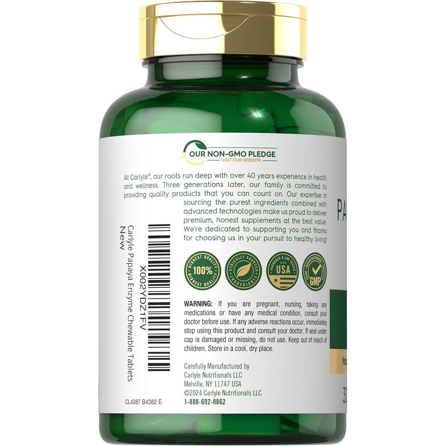 Carlyle Papaya Enzyme Chewable Tablets | Vegetarian, Non-Gmo, Gluten Free Formula | Tropical Flavor