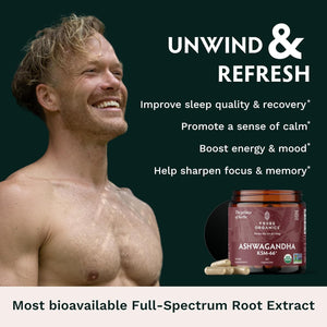 TRIBE ORGANICS Ashwagandha KSM 66 Pure Organic Root Powder Extract Ayurvedic Supplement - 90 Capsules
