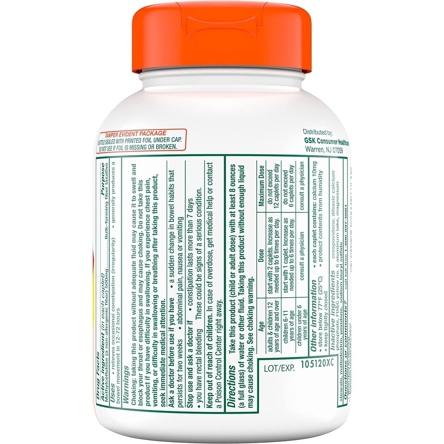 Citrucel Fiber Therapy Caplets for Irregularity, Easy to Swallow Methylcellulose , 180 Count.