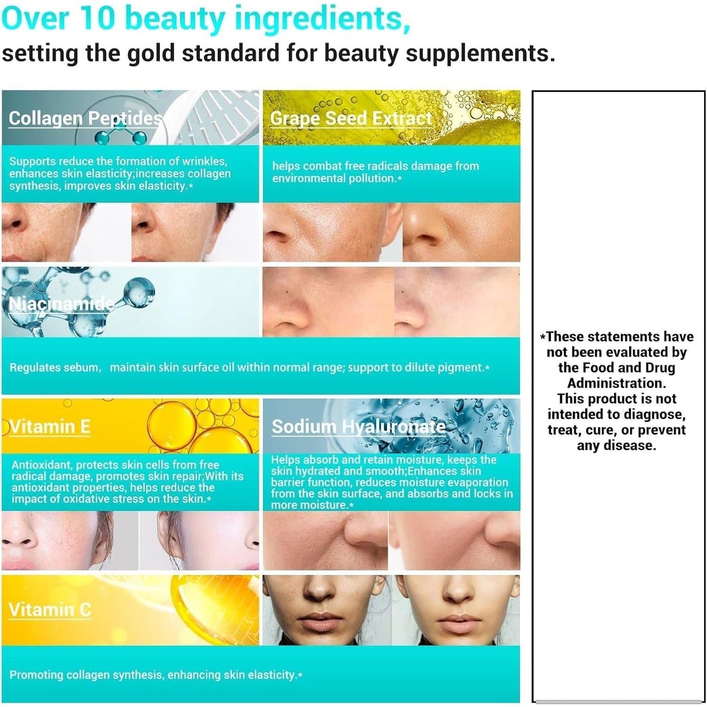 Collagen Peptides for Women, Beauty Vitamin & Mineral Supplement - Made in USA - 60 Tablets