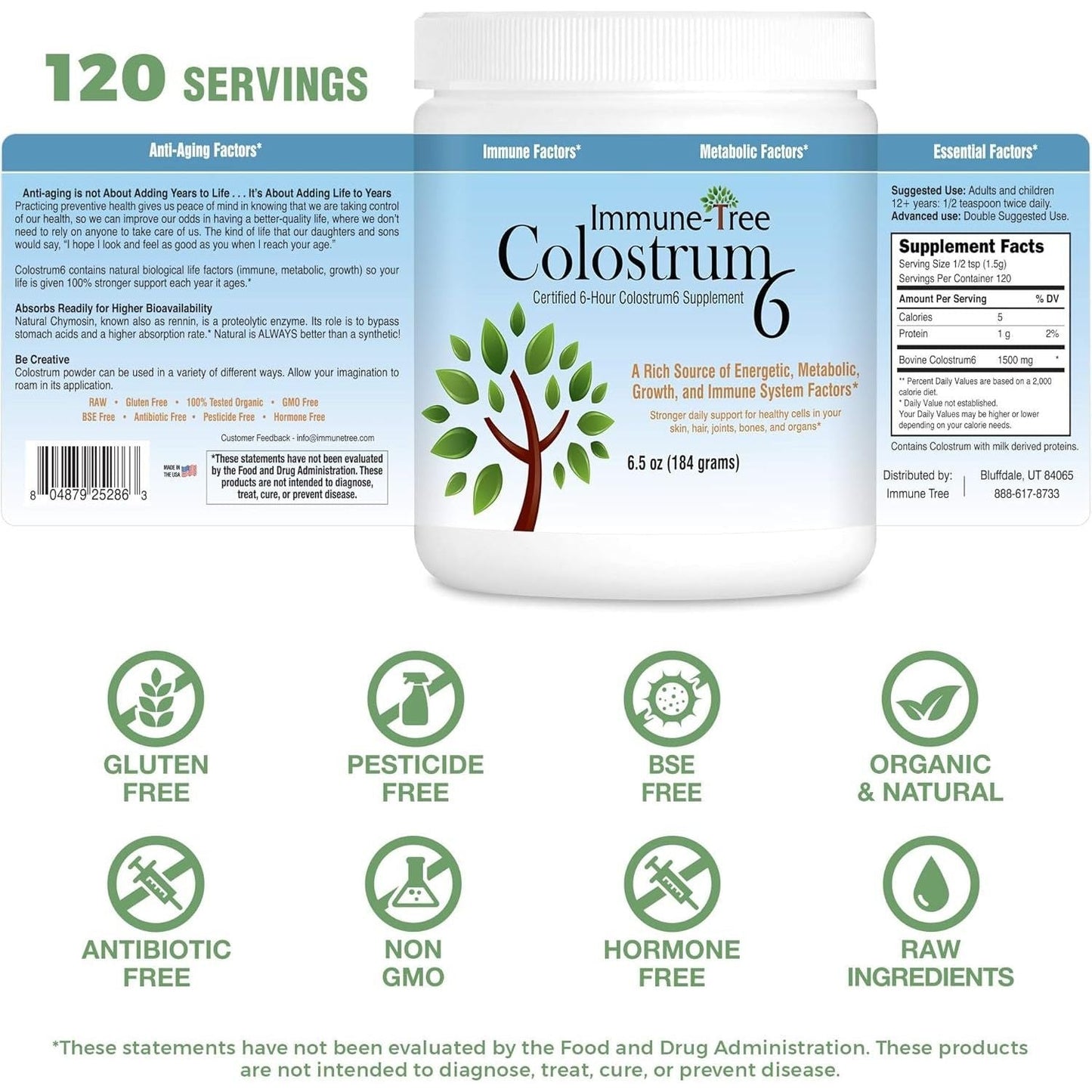 100% Bovine Colostrum Powder, Made in USA from Grass Fed, Grade a Dairy Cows 120 Servings