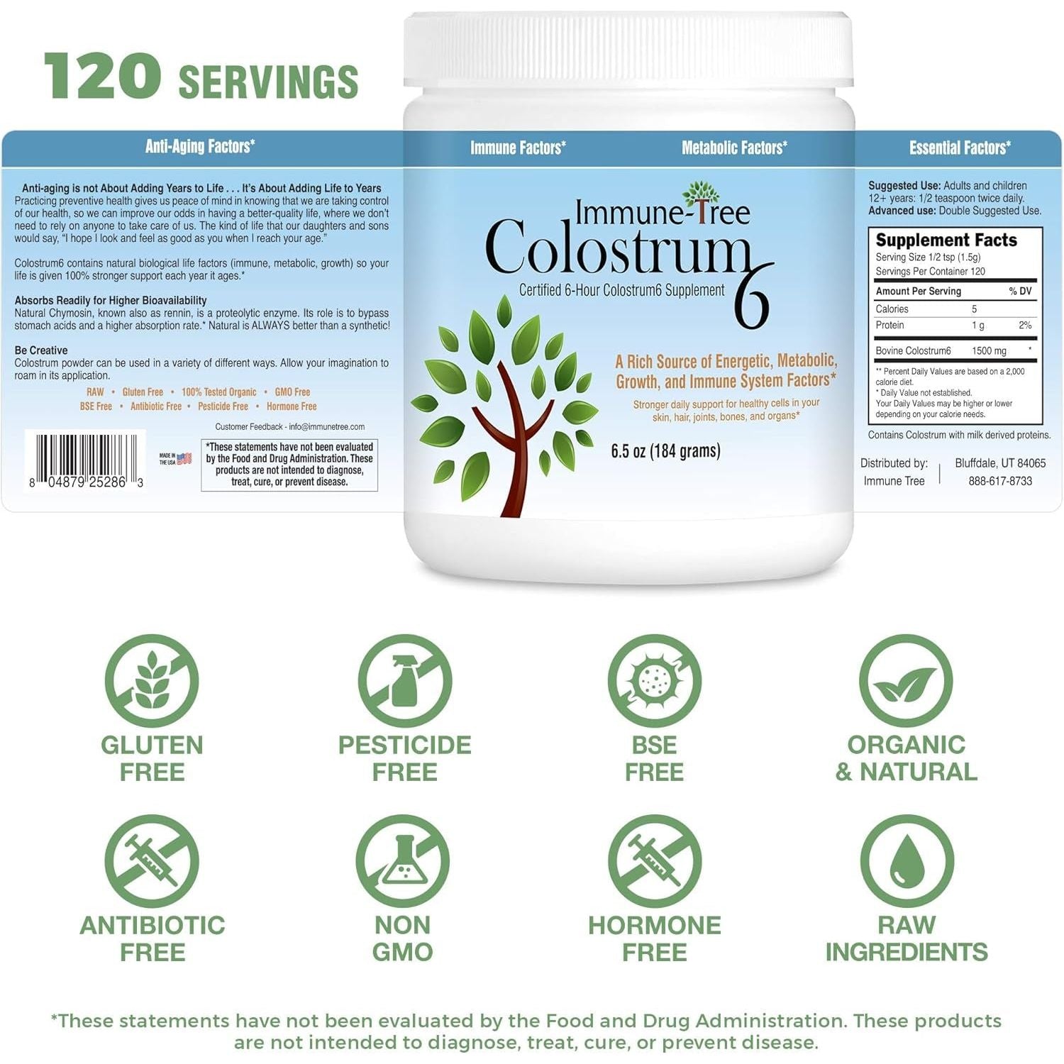 100% Bovine Colostrum Powder, Made in USA from Grass Fed, Grade a Dairy Cows 120 Servings