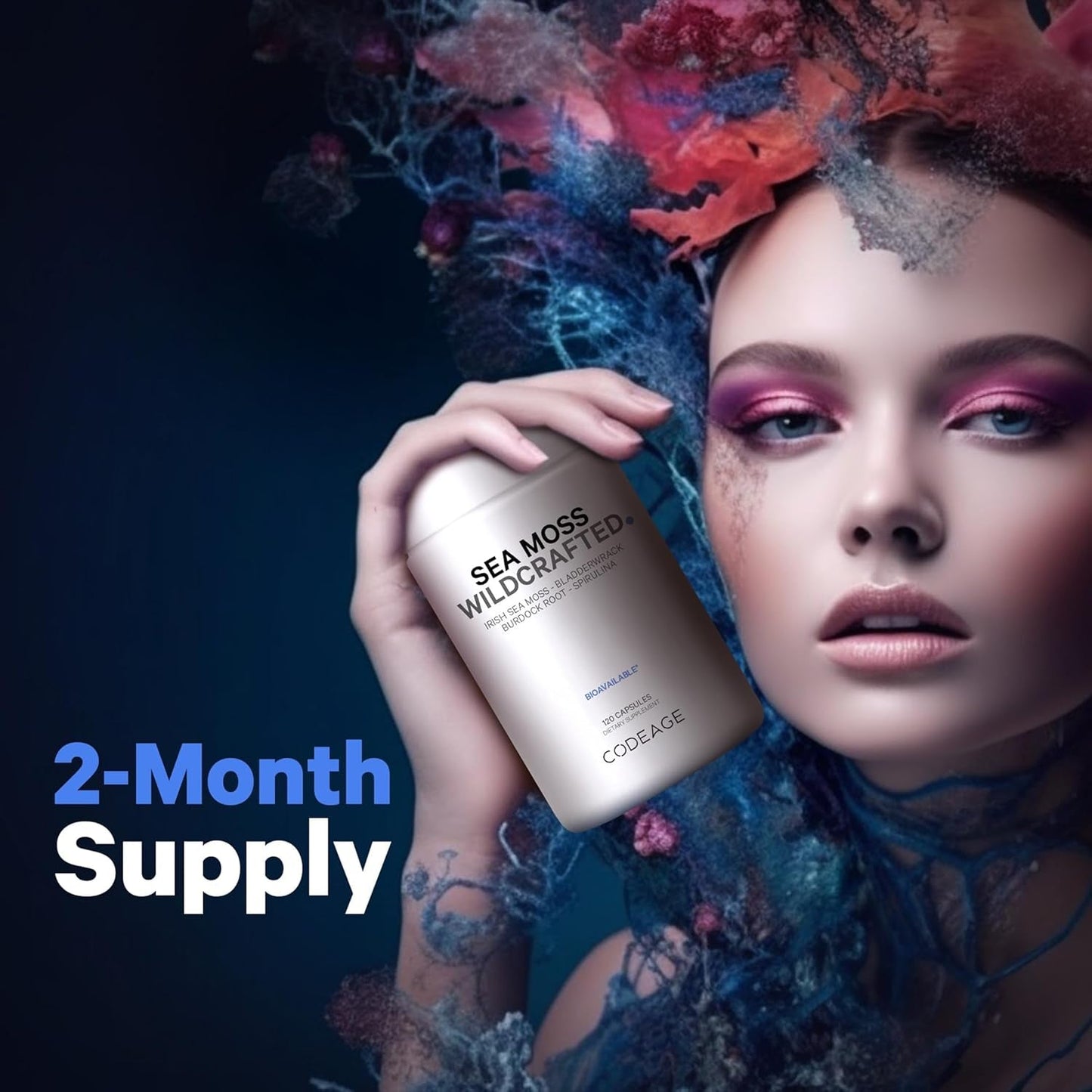 Codeage Raw Wildcrafted Irish Sea Moss Supplement, 120 Capsules