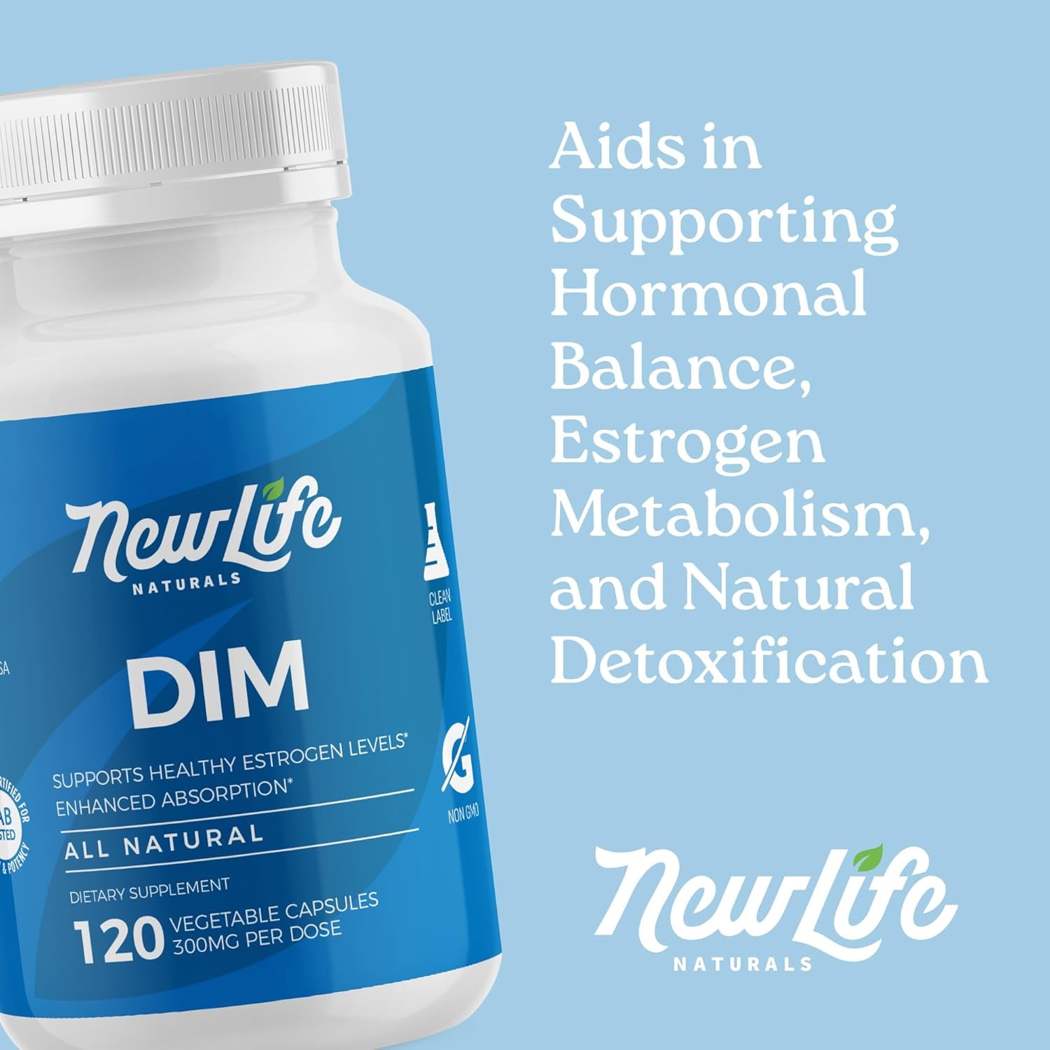 Newlife Naturals DIM Supplement 300Mg - Hormonal Acne, Estrogen Balance Pills, Post Menopause Relief - 60 Day Supply