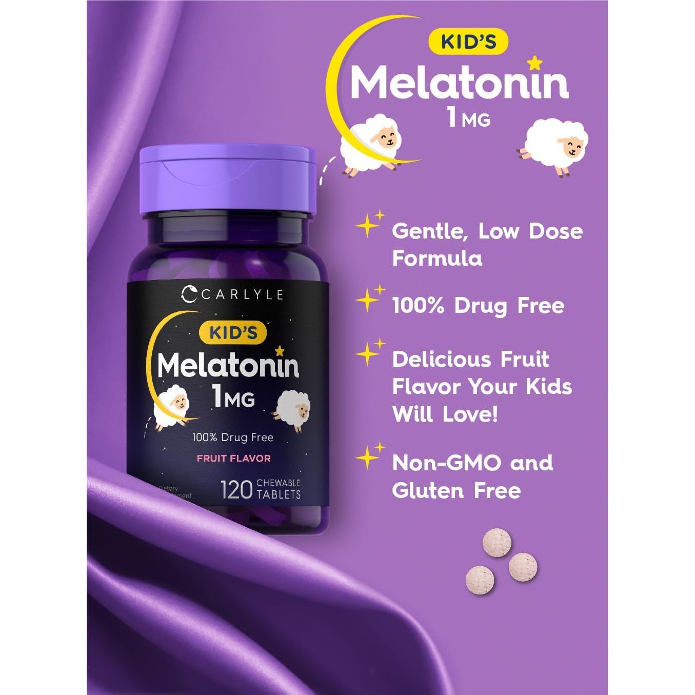 Carlyle Kids Melatonin 1Mg | Fruit Flavor - 120 Chewable Tablets