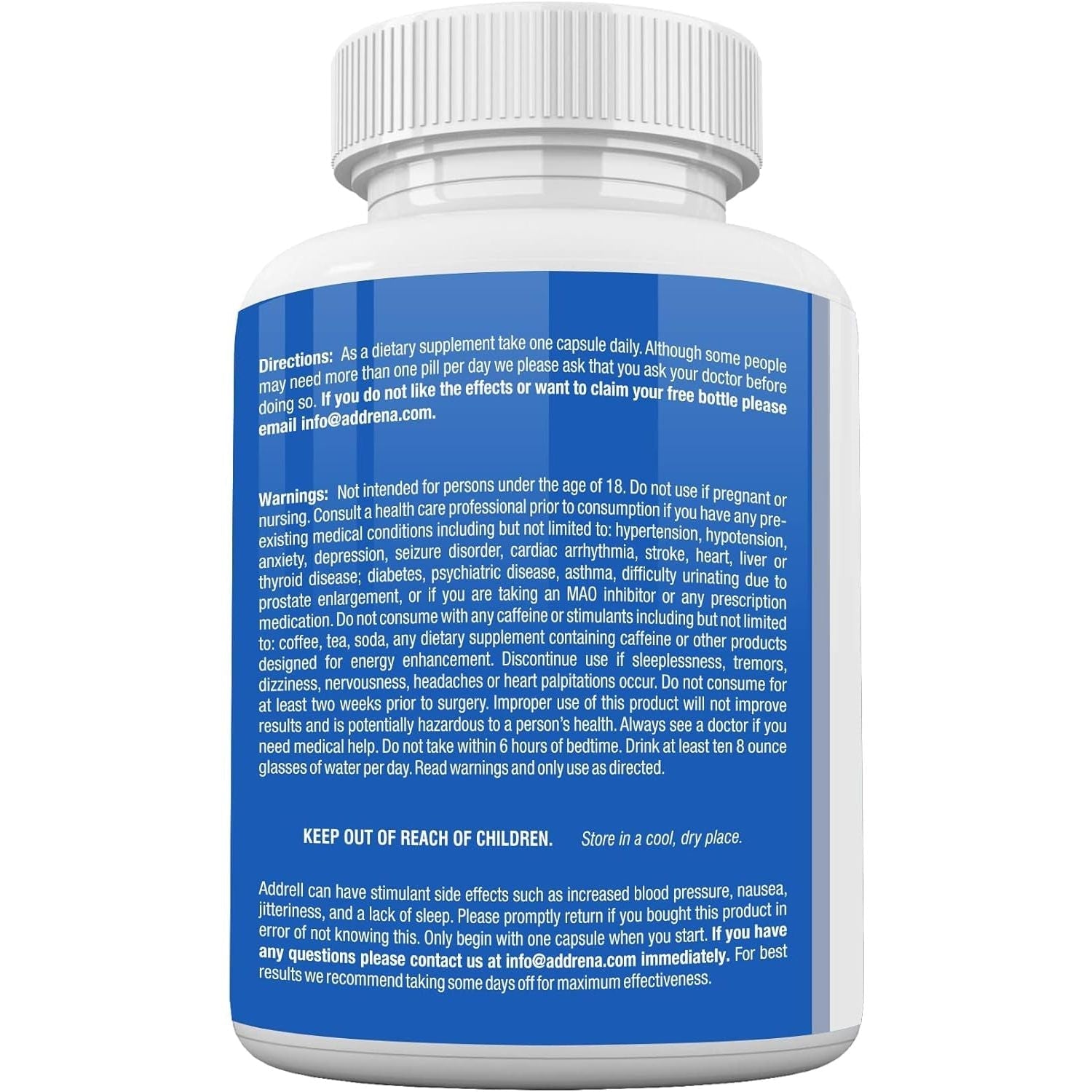 Addrell Energy Stimulant Pills- Natural Nootropic Brain Supplement Alternative Pill & Study Supplements - 60 Capsules