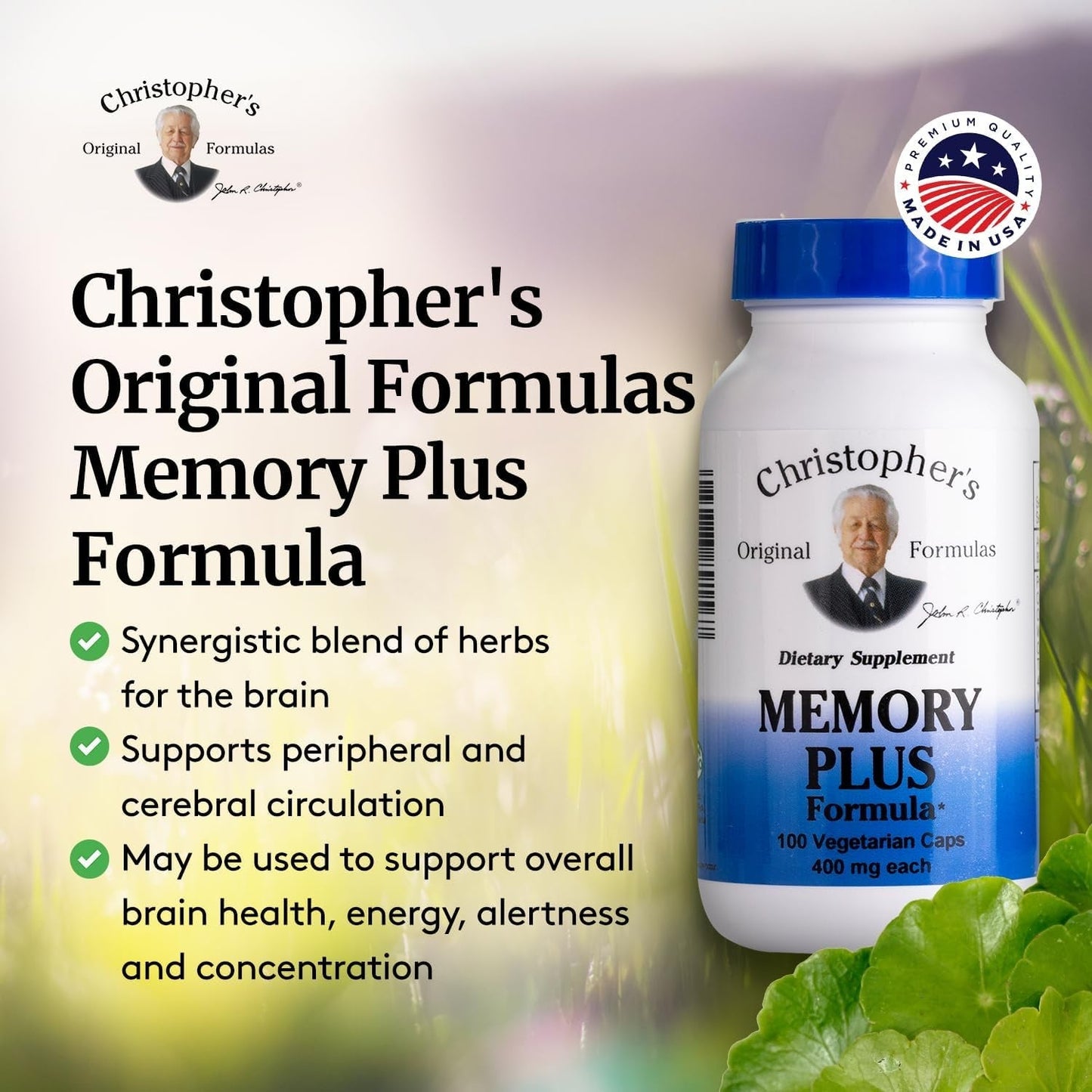 Christopher'S Original Formulas Memory plus Herbal Blend Supports Cognitive Function, Energy, & Alertness