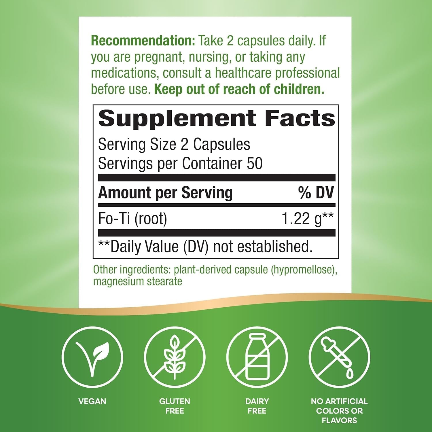 Nature'S Way Fo-Ti Root, Traditional Chinese Herb, 1,220 Mg per Serving, 100 Vegan Capsules