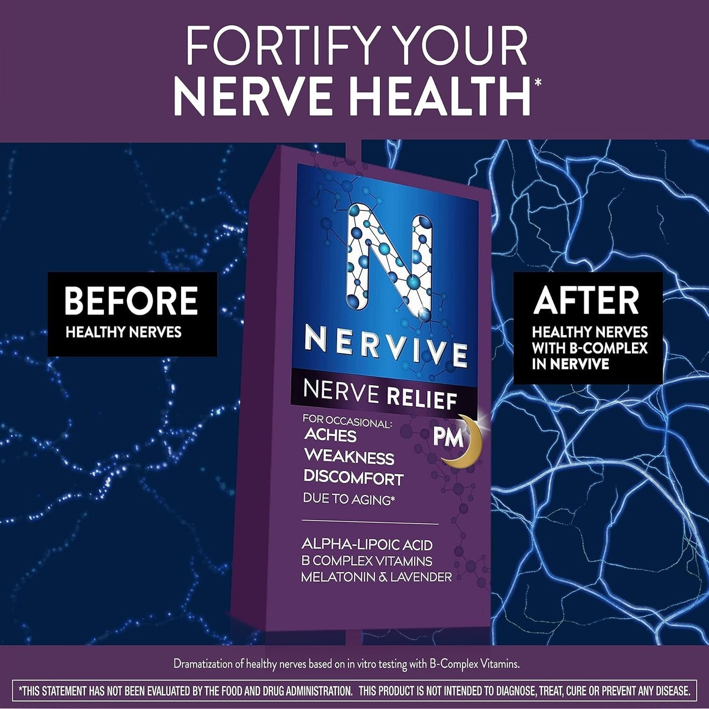 Nervive Nerve Relief PM Alpha Lipoic Acid, Vitamin B12, B6, B1, 30 Tablets