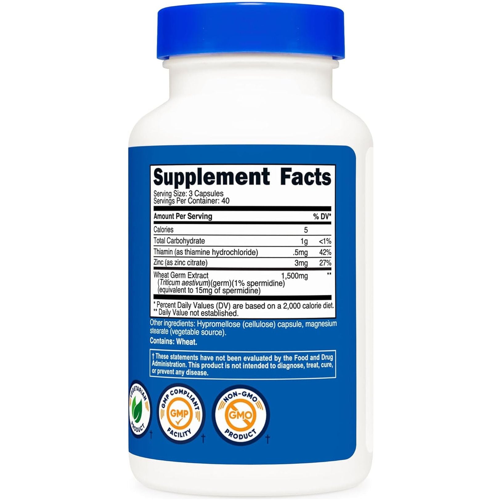 Nutricost Spermidine Wheat Germ Extract Supplement, 1500Mg 120 Capsules