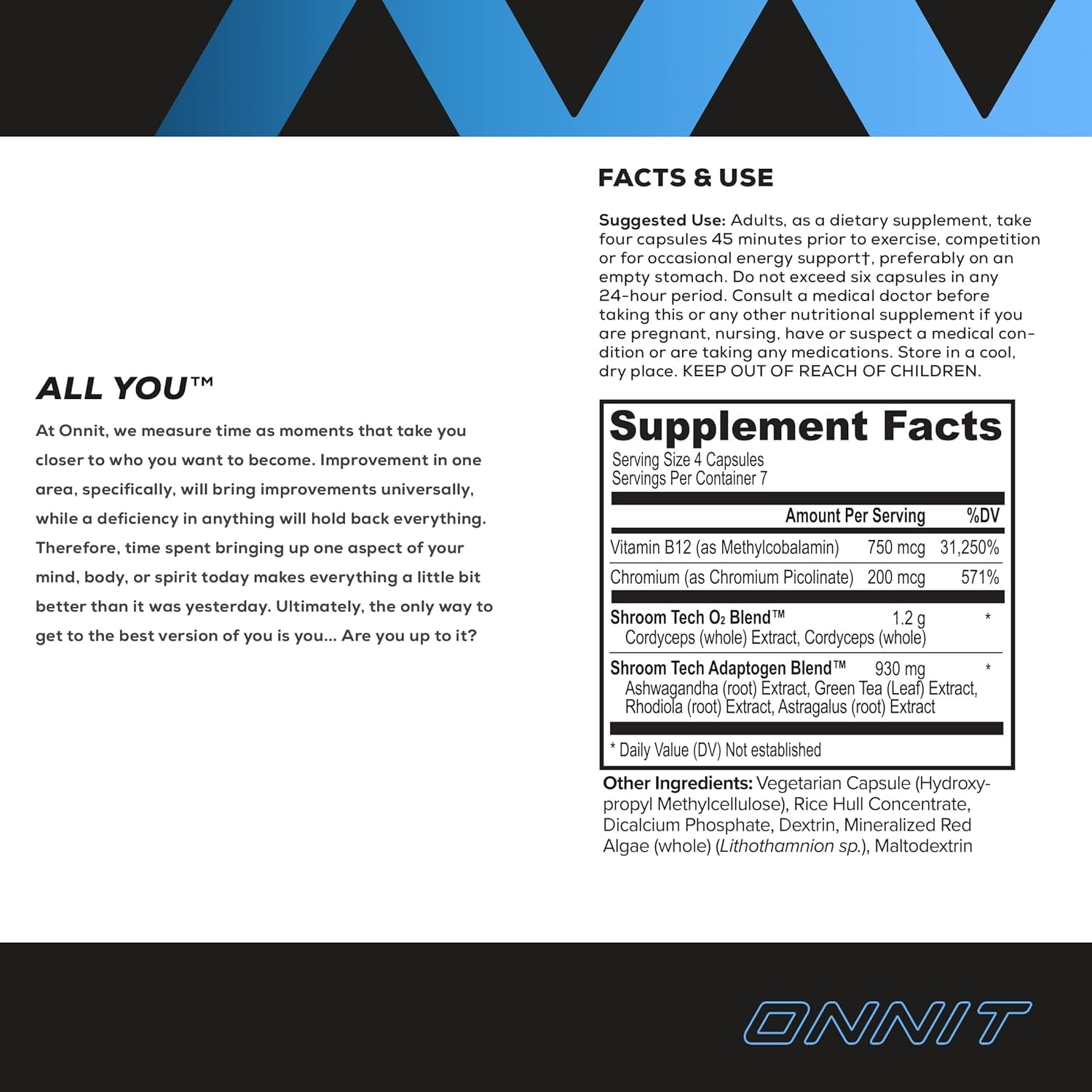 ONNIT Shroom Tech Sport Daily Exercise Support Capsules 28 Count