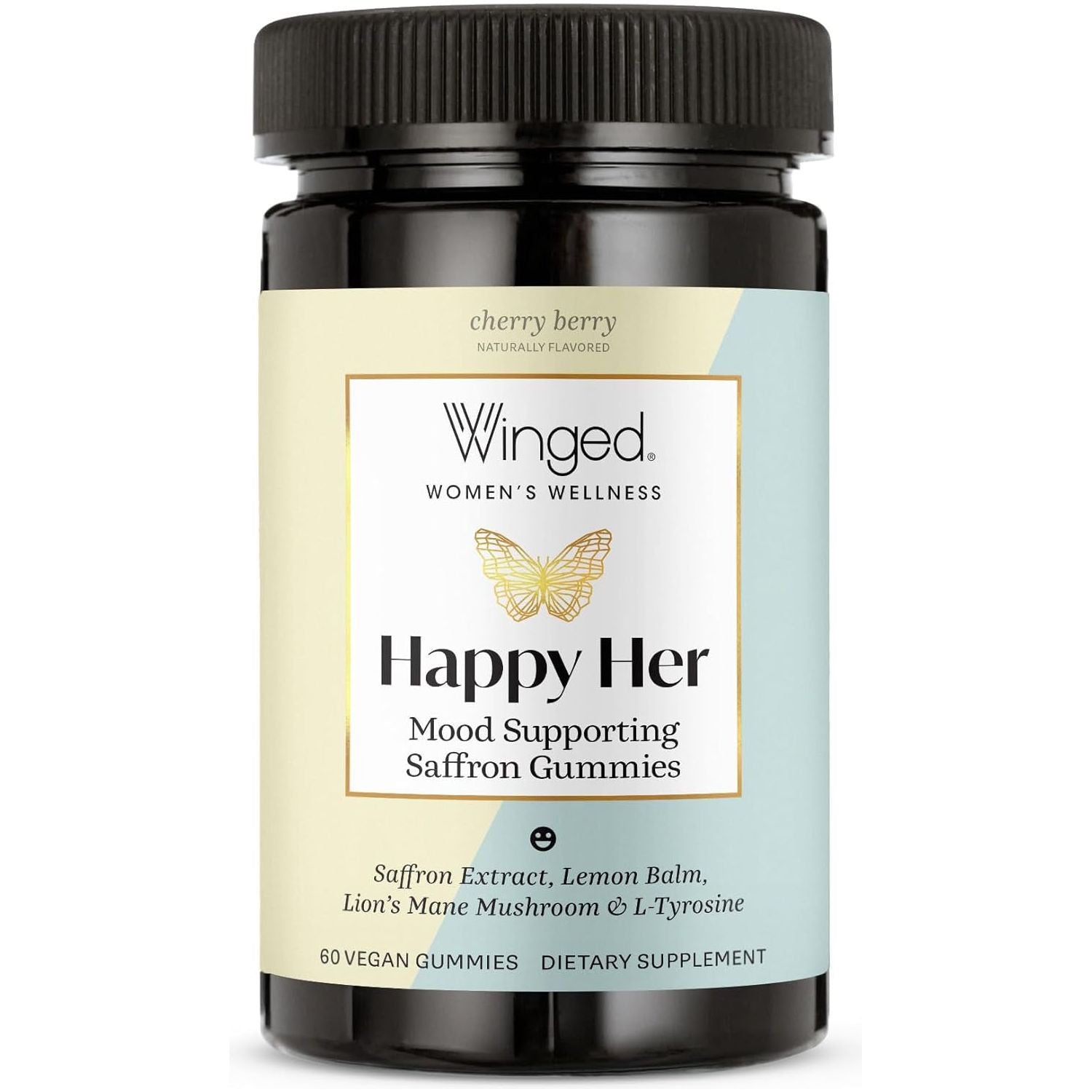 WINGED Happy Her Mood Gummies | Happy Mind & Positive Feelings| Cherry Berry Flavor (60 Ct)