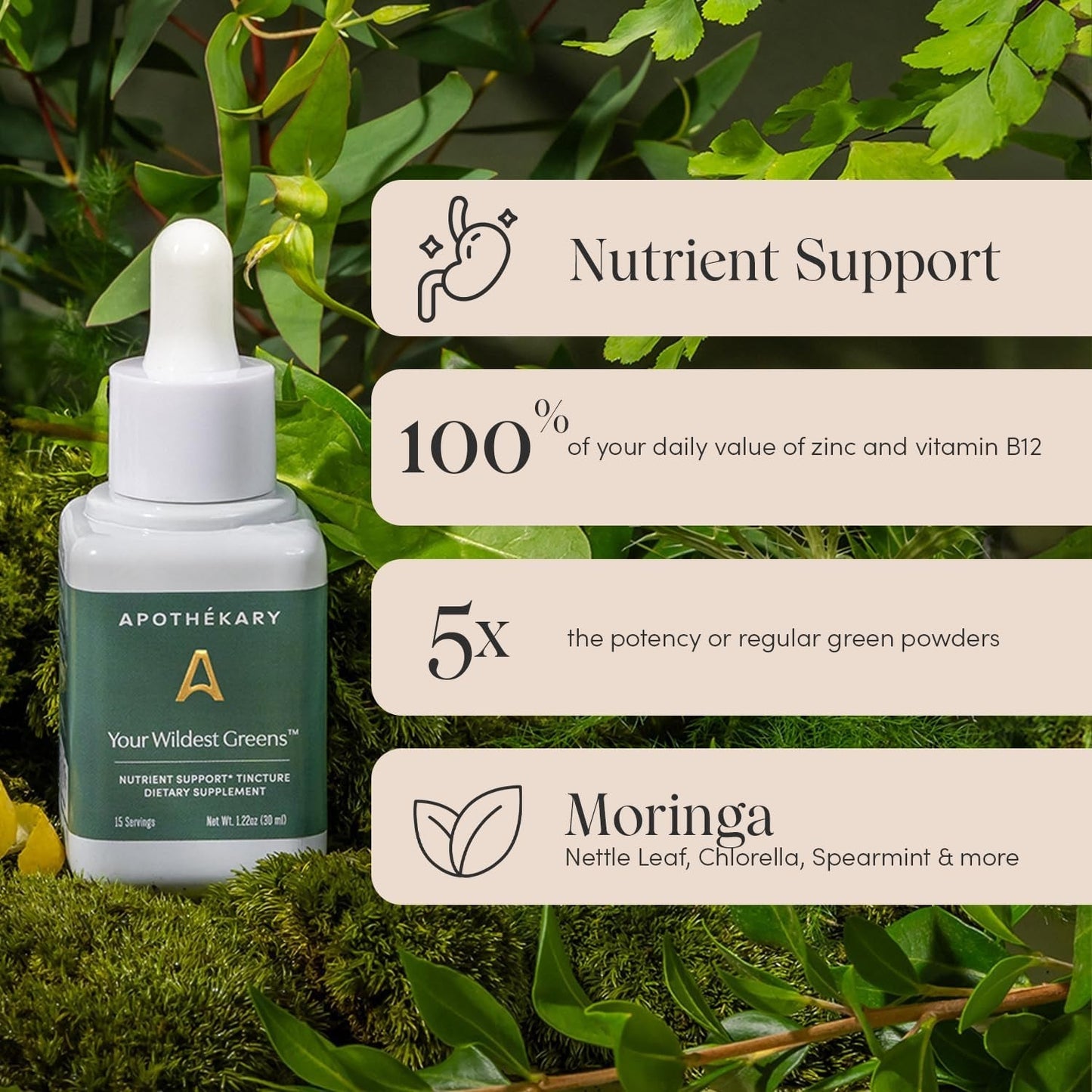 Apothékary Your Wildest Greens Tincture, All-In-One Daily Greens Superfood Supplement (15 Servings) 1.22Oz