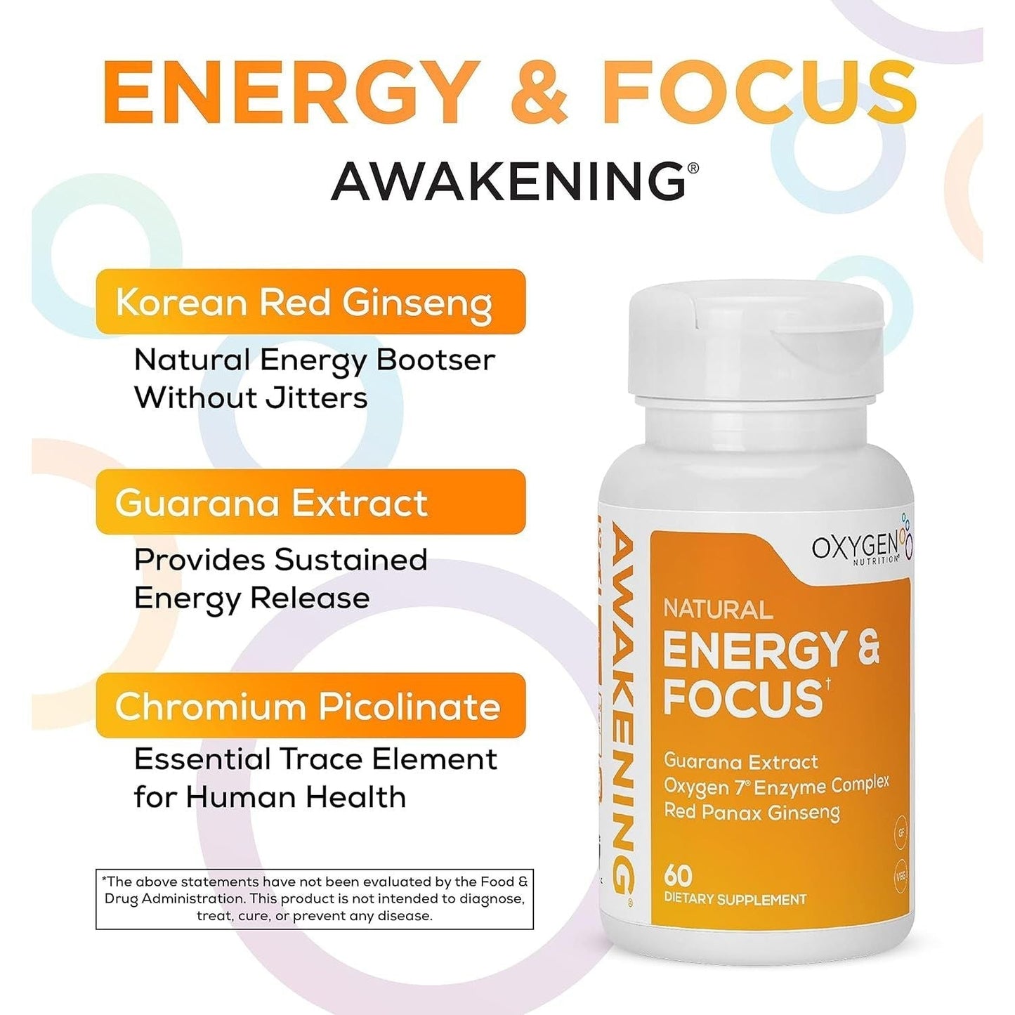 Awakening Natural Energy & Focus Nootropic Supplement for Focus, Energy, Mood & Clarity 60 Caps