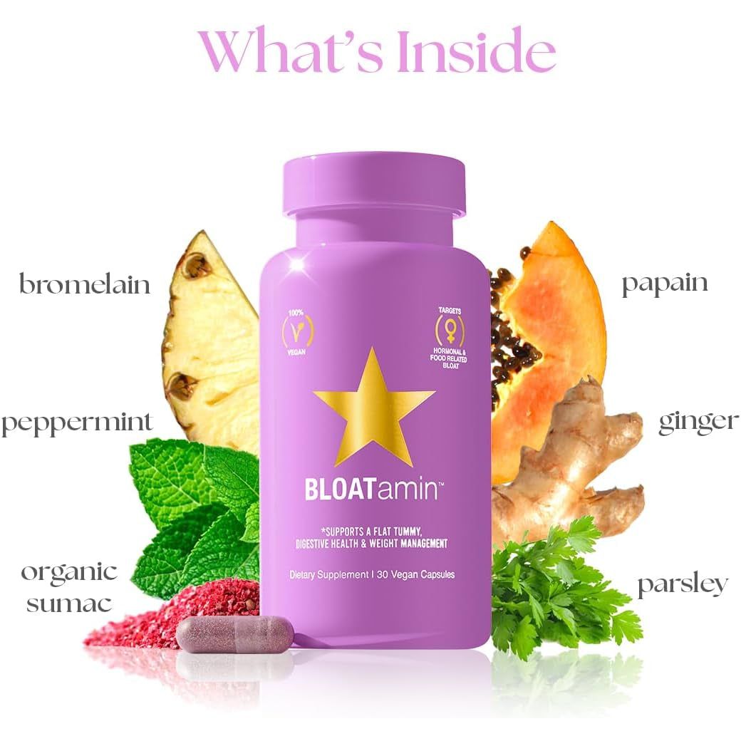 Hairtamin Bloatamin - Vegan Synergistic Blend | Digestive Enzymes for Bloating Relief, Gas Stomach Pain, Water Retention, and Discomfort
