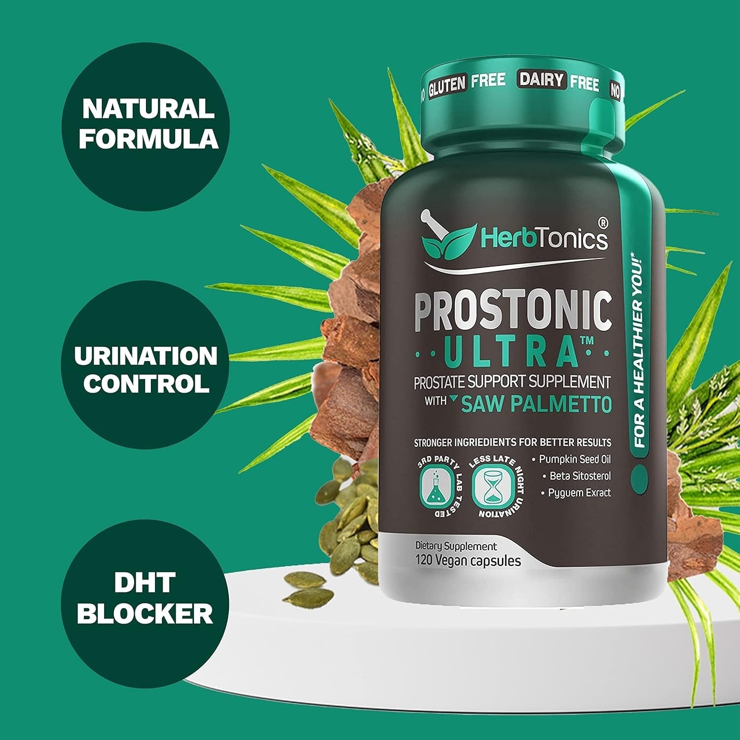 Herbtonics Prostate Support Supplement for Men'S Health - Promotes Prostate Health & Less Urination - 120 Capsules