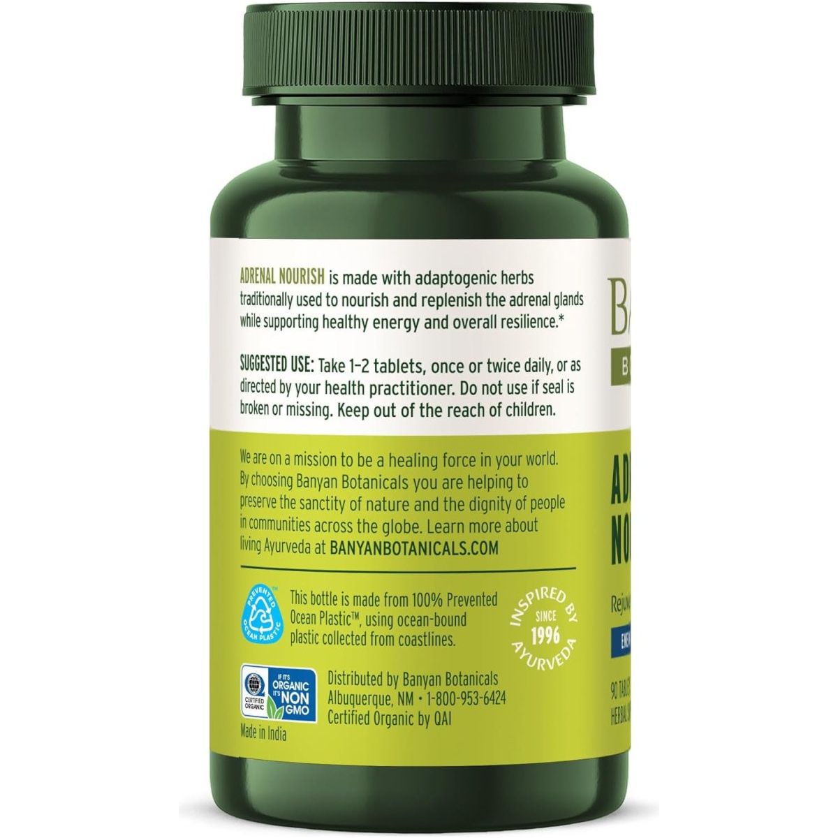 Banyan Botanicals Adrenal Nourish – Organic Adaptogen Supplement - 90 Tablets - Suppviv