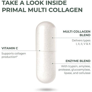 Primal Harvest Multi Collagen Pills for Women and Men (Type I, II, III, V, X) 120 Capsules W/Vitamin C