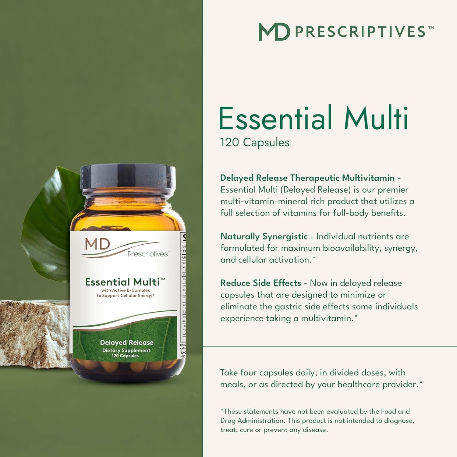Essential Multi (Delayed Release) - Multivitamin Mineral Complex Supplement for Enhanced Hormone Support - 120 Capsules