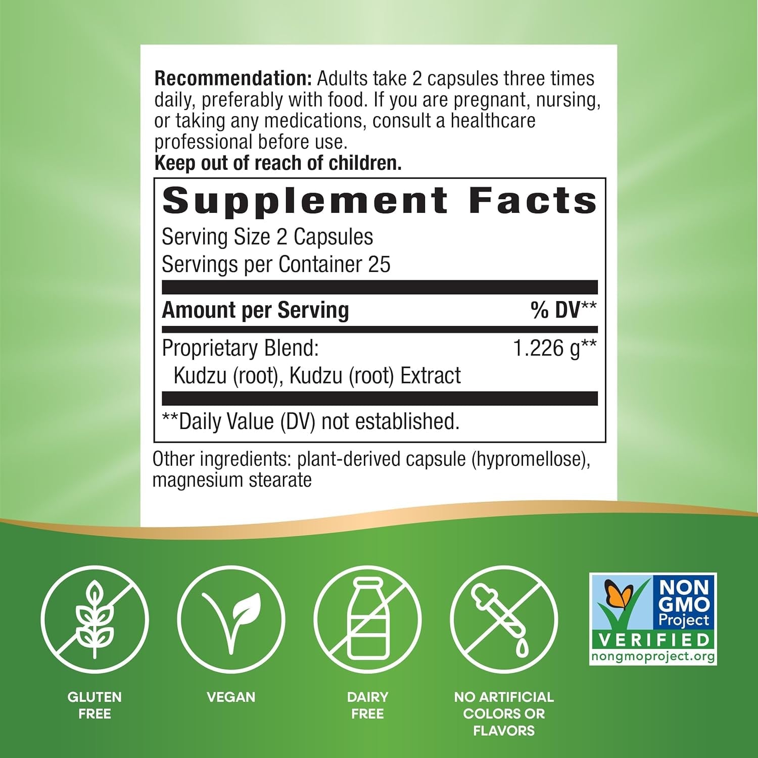 Nature'S Way Kudzu Root, 1,226 Mg per 2-Capsule Serving, Non-Gmo Project Verified, 50 Vegan Capsules