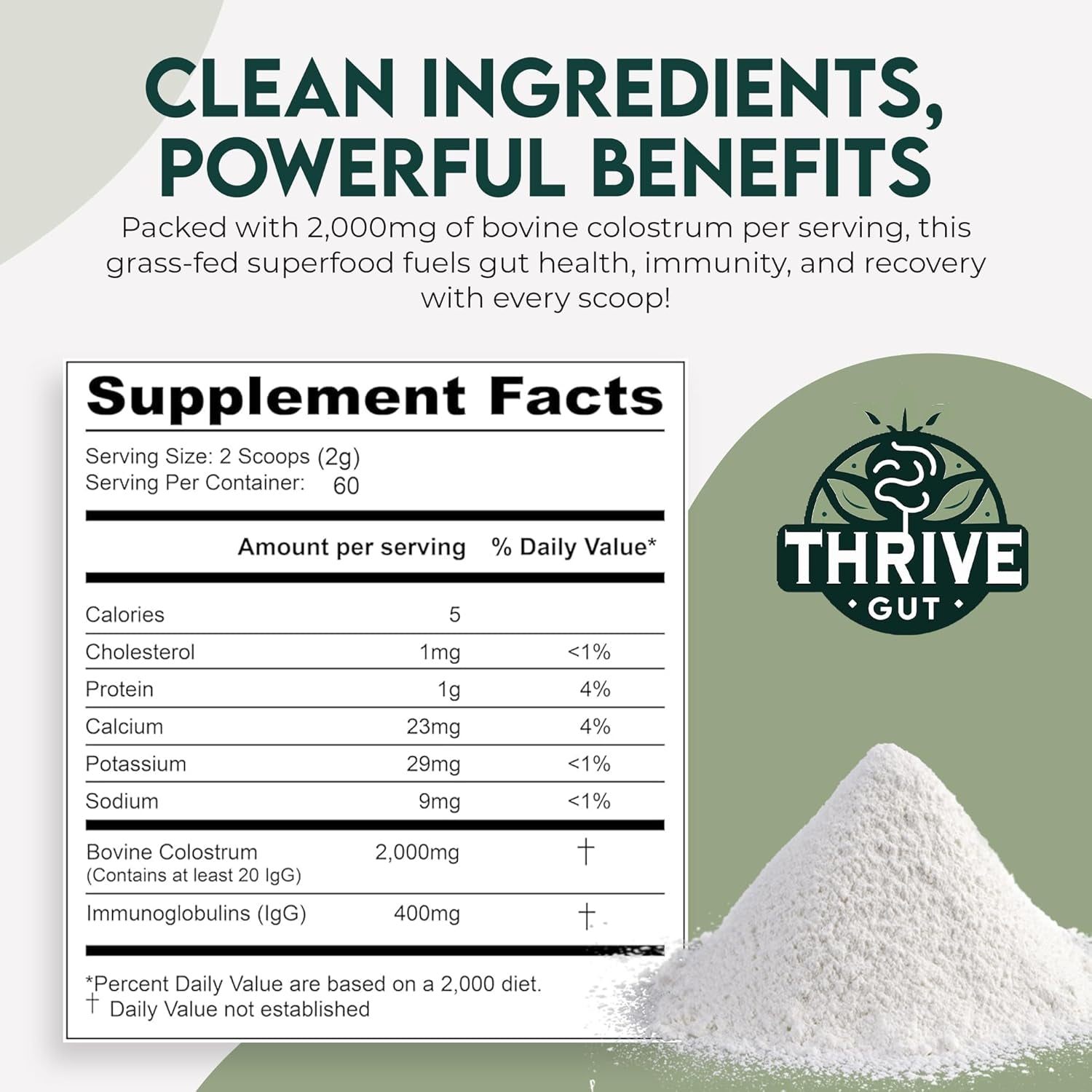 Colostrum Gold - Premium Grass-Fed Bovine Colostrum Powder Supplement for Immunity, Gut Health, Muscle & Wellness 60 Servings